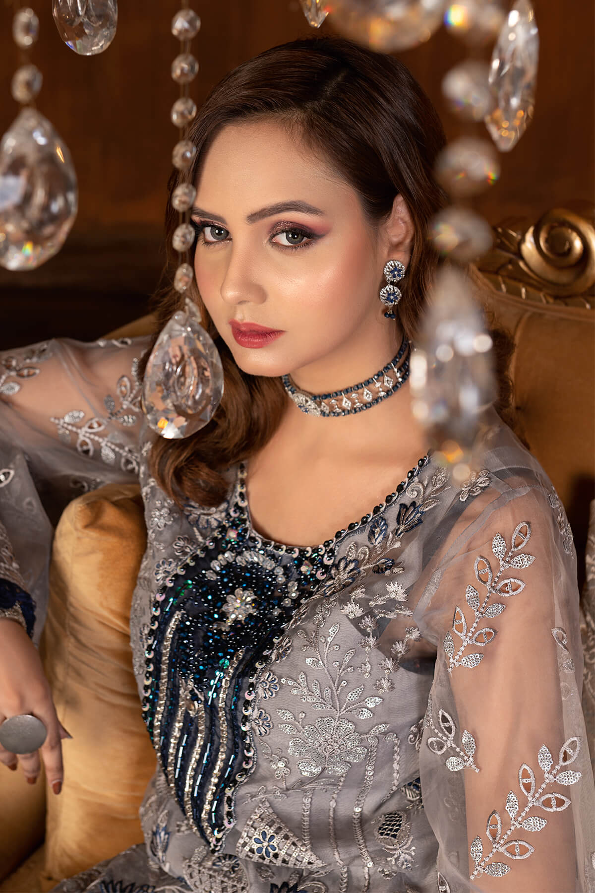 Janique | Luxury Collection 24 | D-033 Metallic grey by Janique - Designer Dress - Type: Ladies Clothes - Available at Sana Yasir - 100% Original