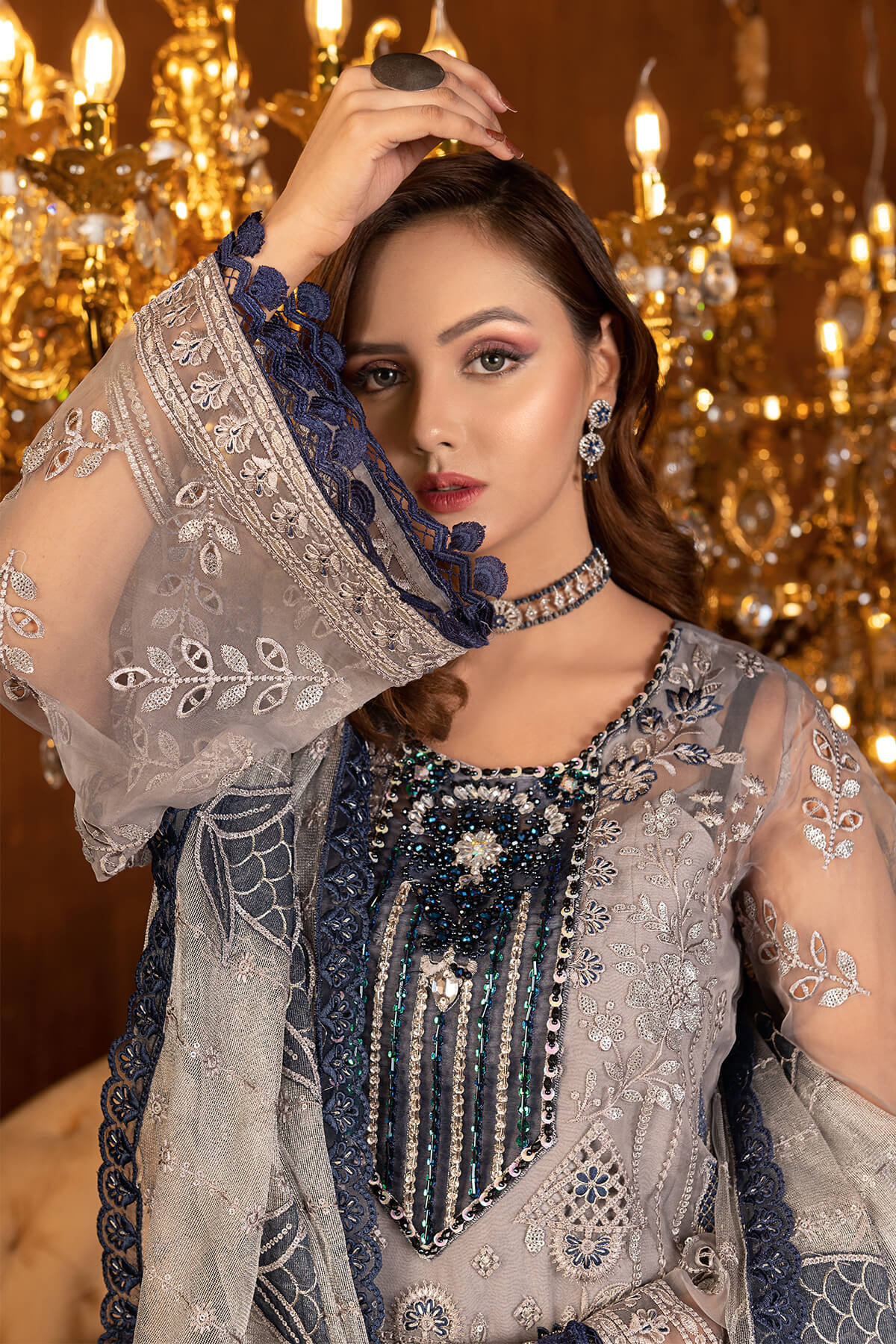 Janique | Luxury Collection 24 | D-033 Metallic grey by Janique - Designer Dress - Type: Ladies Clothes - Available at Sana Yasir - 100% Original
