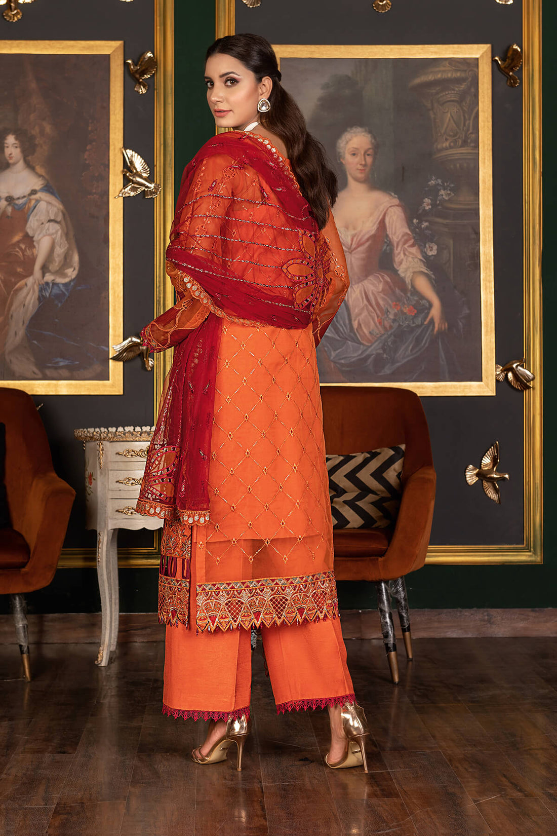 Janique | Luxury Collection 24 | D-034 International Orange by Janique - Designer Dress - Type: Ladies Clothes - Available at Sana Yasir - 100% Original