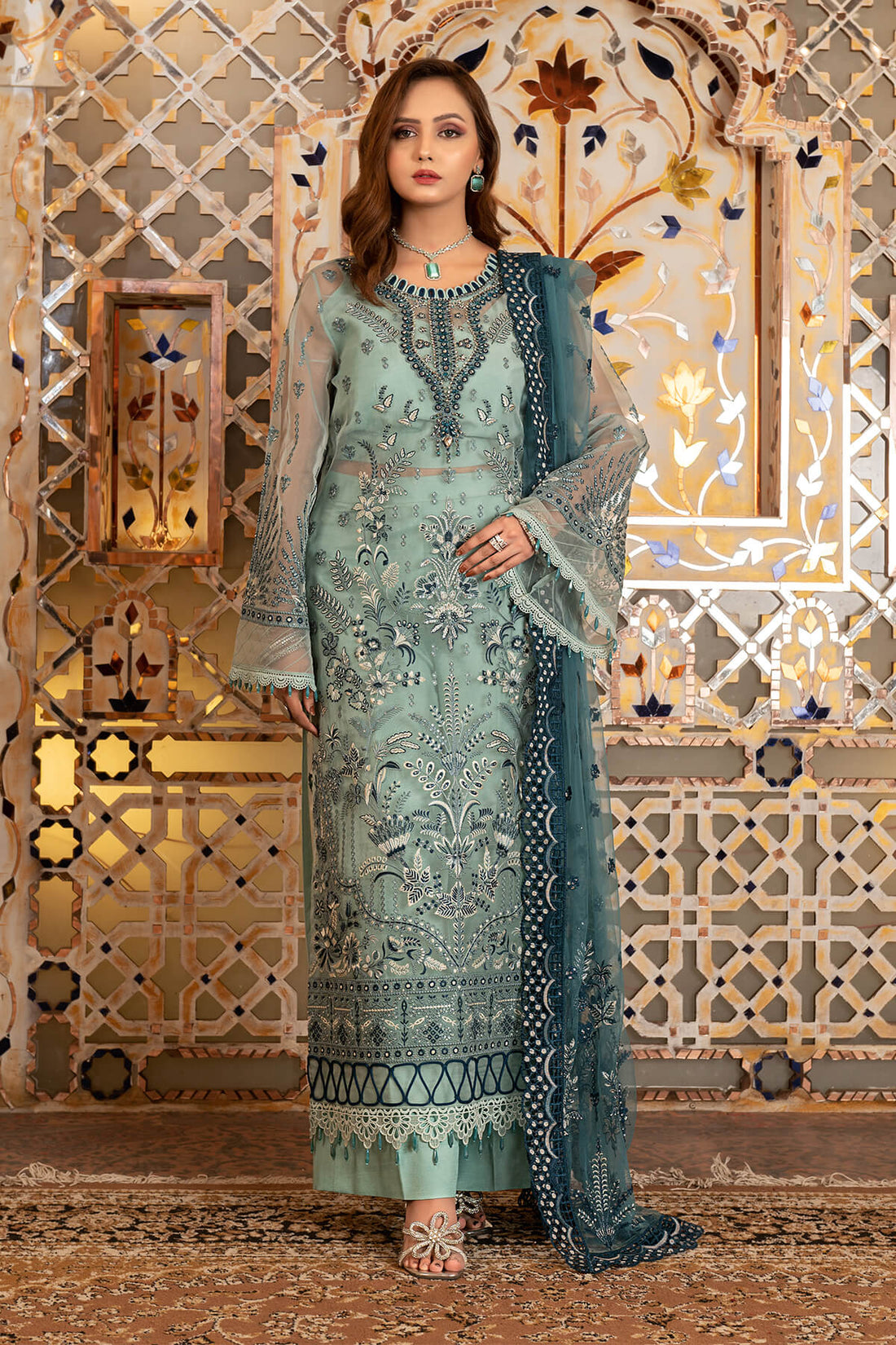 Janique | Luxury Collection 24 | D-036 Teal by Janique - Designer Dress - Type: Ladies Clothes - Available at Sana Yasir - 100% Original