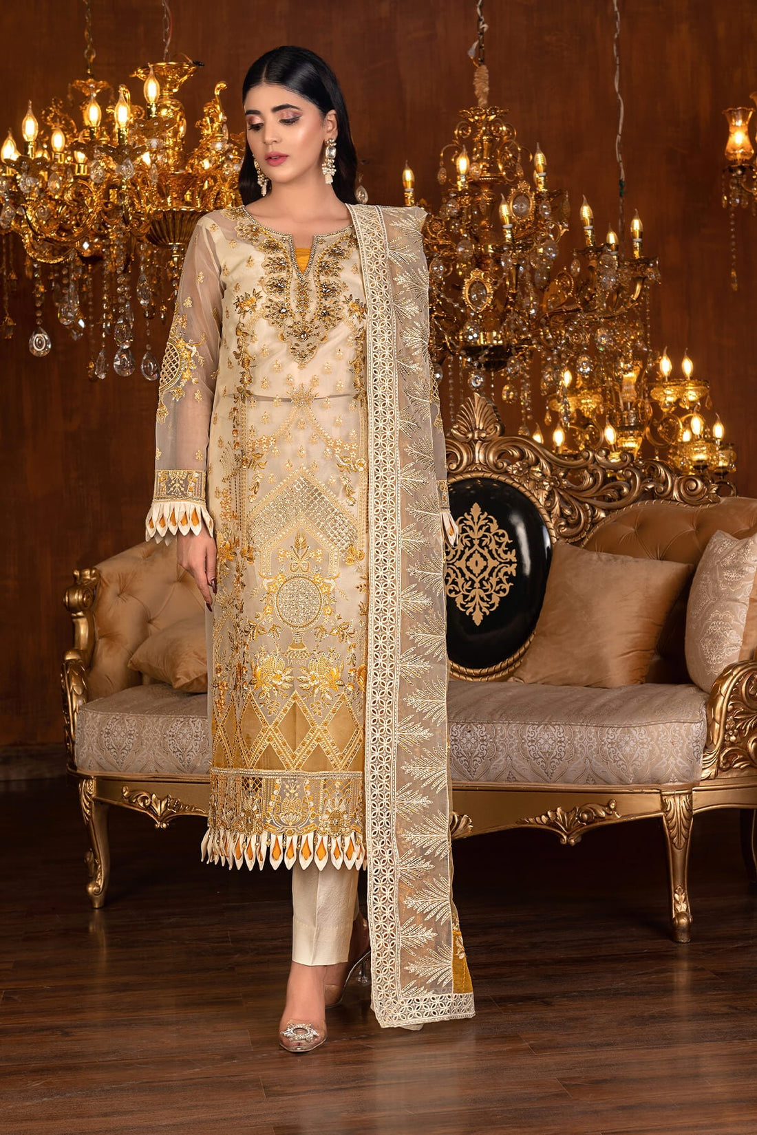 Janique | Luxury Collection 24 | D-037 Gold by Janique - Designer Dress - Type: Ladies Clothes - Available at Sana Yasir - 100% Original