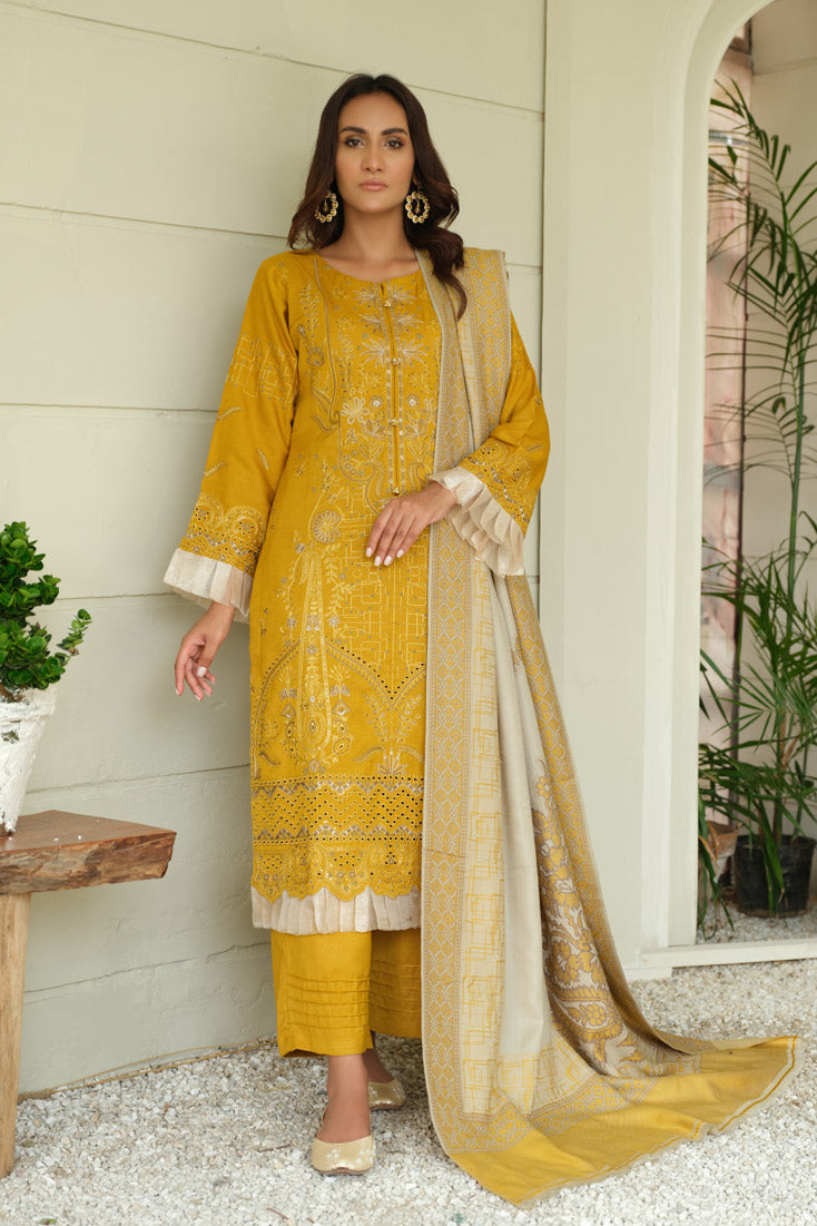 Marjjan | Aangan Embroidered Viscose | MDS-69 (MUSTARD) by Marjjan - Designer Dress - Type: Ladies Clothes - Available at Sana Yasir - 100% Original