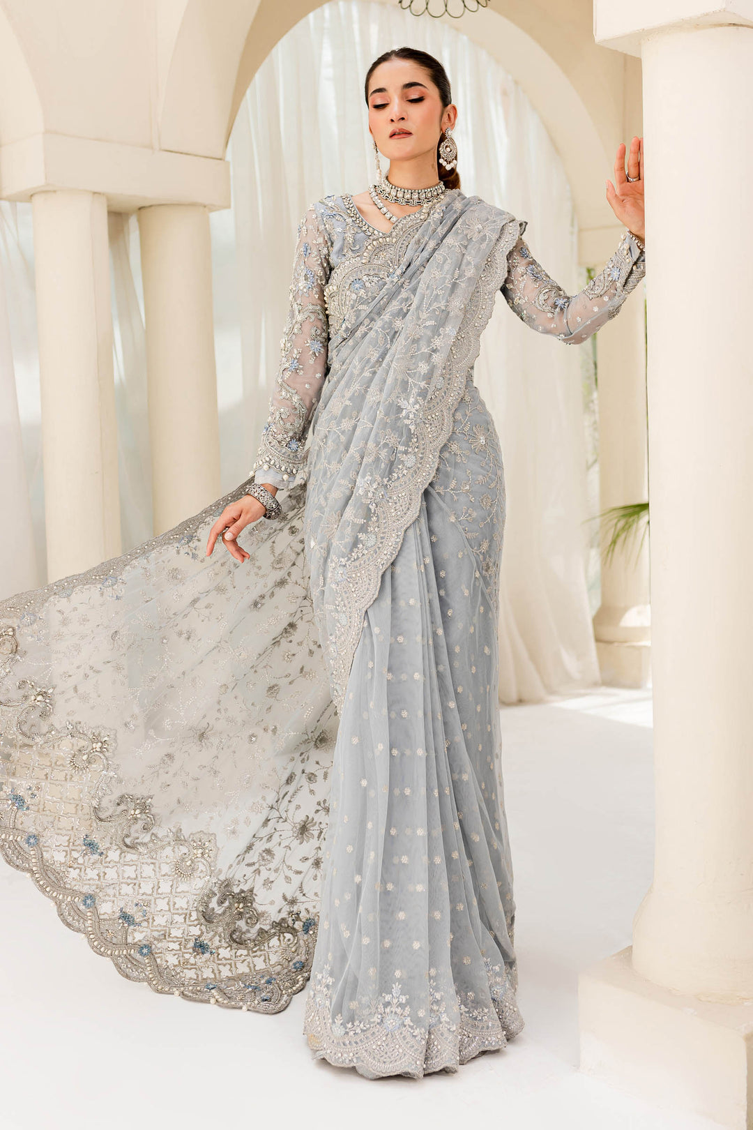 Maria B | Bridal Couture | Ice Blue MC-908 by Maria B - Designer Dress - Type: Ladies Clothes - Available at Sana Yasir - 100% Original