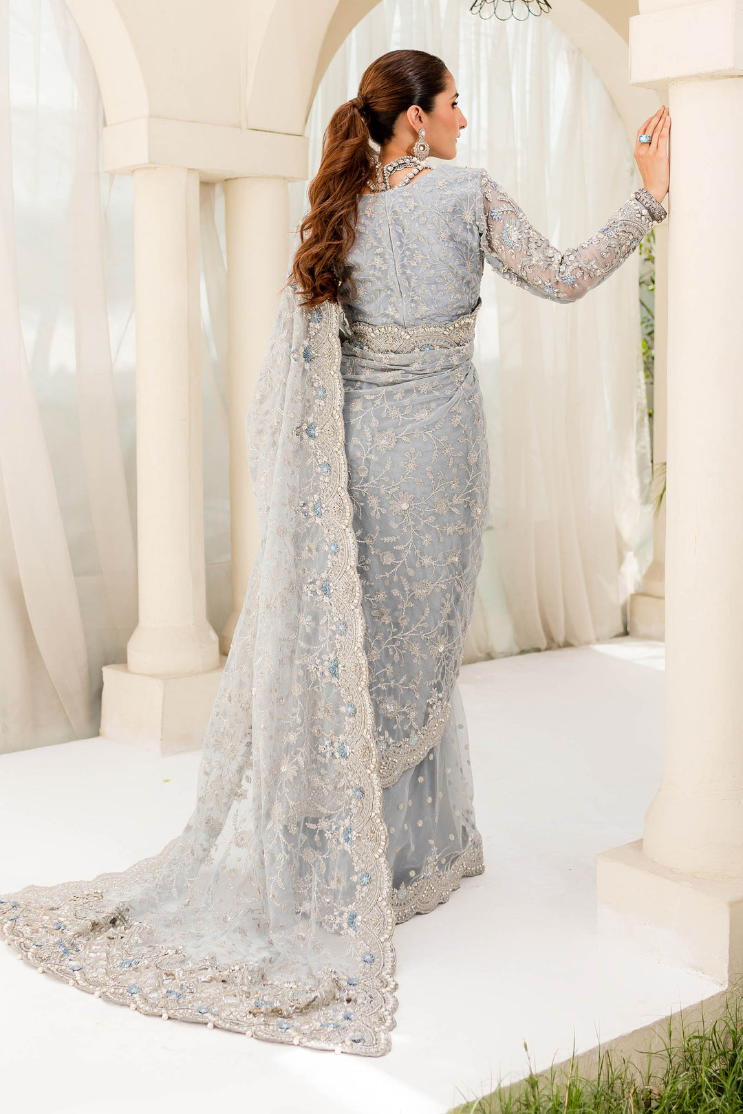 Maria B | Bridal Couture | Ice Blue MC-908 by Maria B - Designer Dress - Type: Ladies Clothes - Available at Sana Yasir - 100% Original