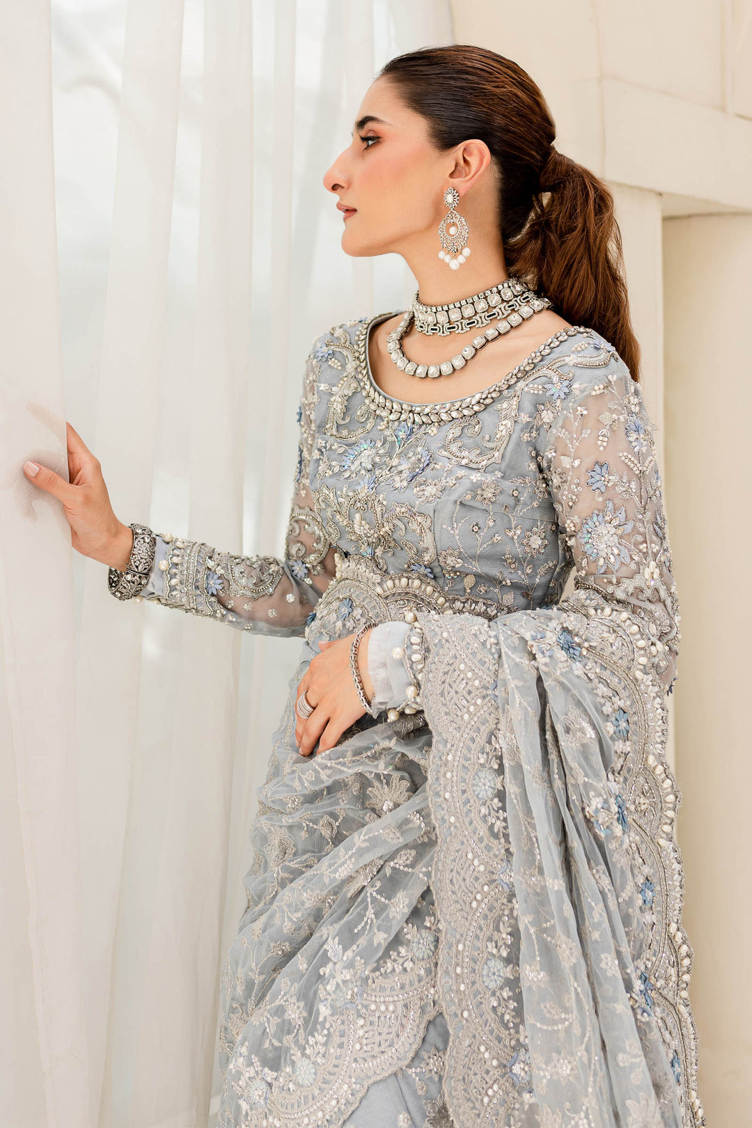 Maria B | Bridal Couture | Ice Blue MC-908 by Maria B - Designer Dress - Type: Ladies Clothes - Available at Sana Yasir - 100% Original