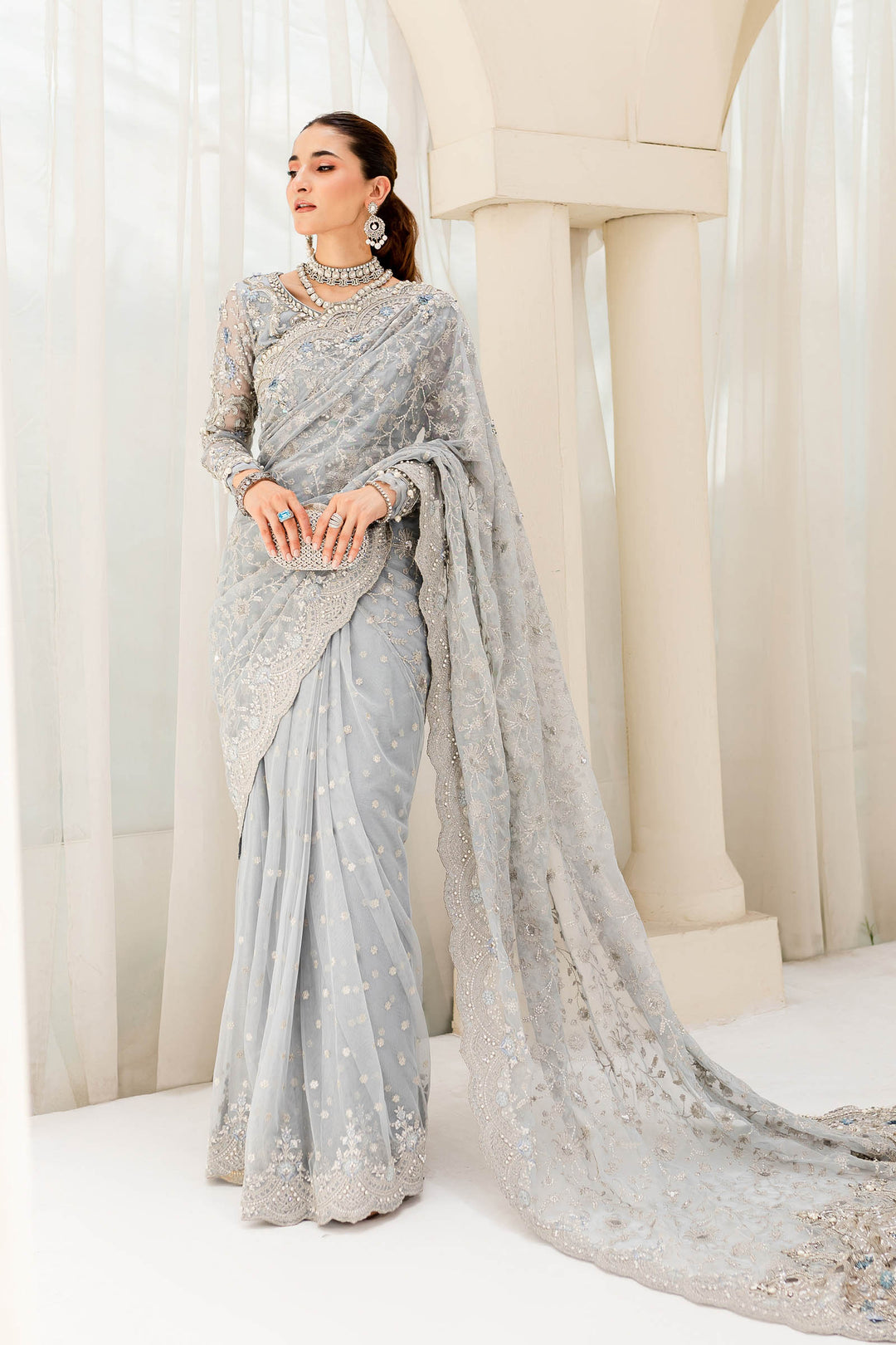 Maria B | Bridal Couture | Ice Blue MC-908 by Maria B - Designer Dress - Type: Ladies Clothes - Available at Sana Yasir - 100% Original