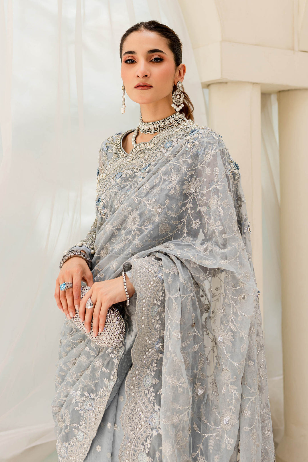 Maria B | Bridal Couture | Ice Blue MC-908 by Maria B - Designer Dress - Type: Ladies Clothes - Available at Sana Yasir - 100% Original