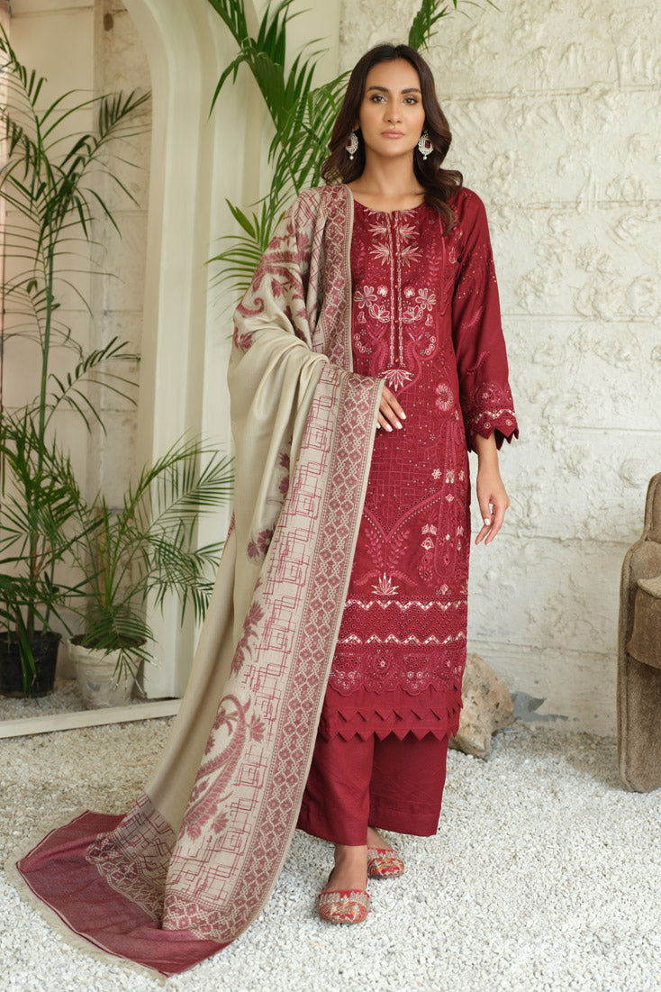 Marjjan | Aangan Embroidered Viscose | MDS-69 (MEHROON) by Marjjan - Designer Dress - Type: Ladies Clothes - Available at Sana Yasir - 100% Original