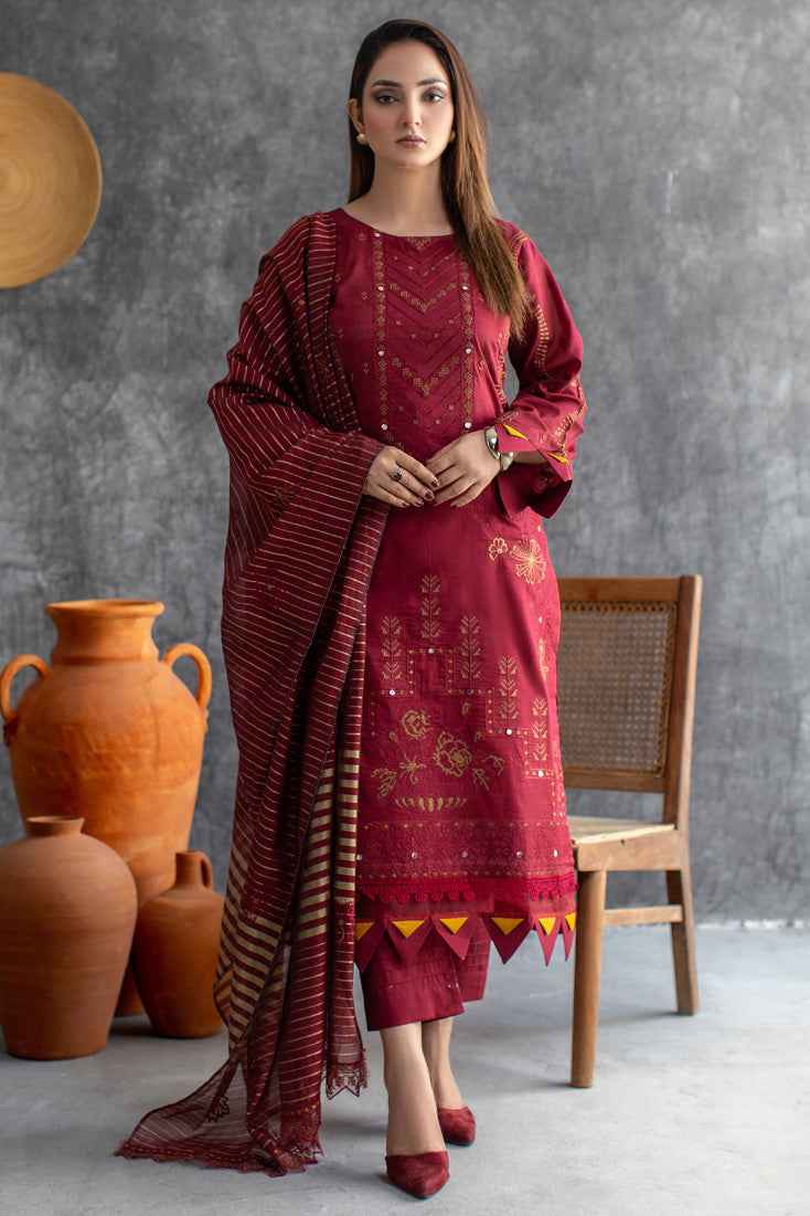 Marjjan | Aangan Embroidered Viscose | MNC-183 (RED) by Marjjan - Designer Dress - Type: Ladies Clothes - Available at Sana Yasir - 100% Original