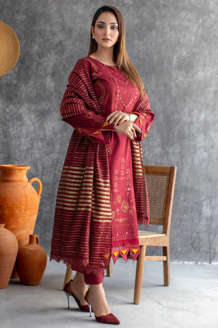 Marjjan | Aangan Embroidered Viscose | MNC-183 (RED) by Marjjan - Designer Dress - Type: Ladies Clothes - Available at Sana Yasir - 100% Original