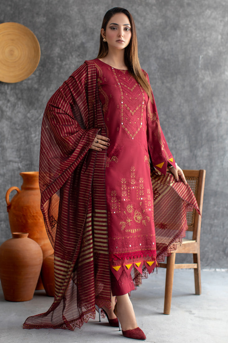 Marjjan | Aangan Embroidered Viscose | MNC-183 (RED) by Marjjan - Designer Dress - Type: Ladies Clothes - Available at Sana Yasir - 100% Original