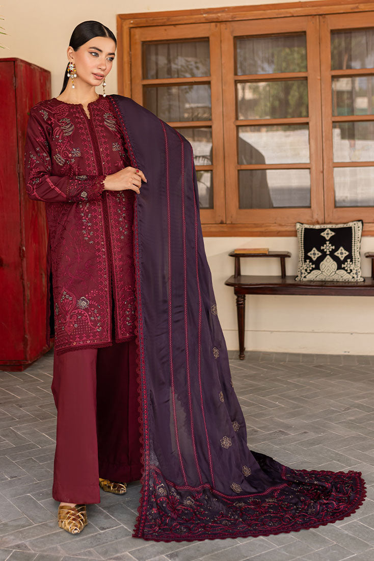 Marjjan | Aangan Embroidered Viscose | PEV-19 B (MEHROON) by Marjjan - Designer Dress - Type: Ladies Clothes - Available at Sana Yasir - 100% Original