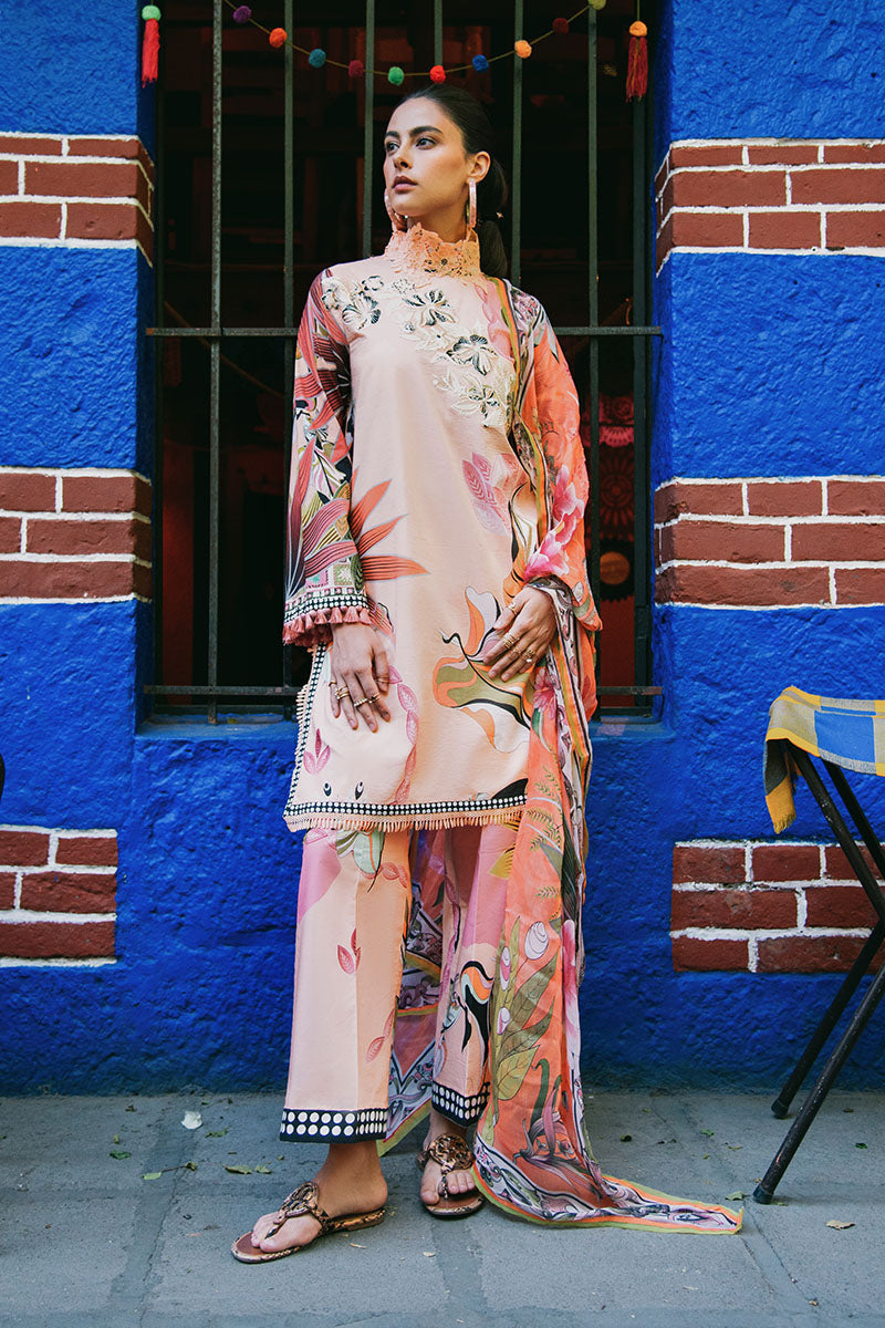 Mushq | La Dolce Hemline Prints 25 | Peach Poppies by Mushq - Designer Dress - Type: Ladies Clothes - Available at Sana Yasir - 100% Original