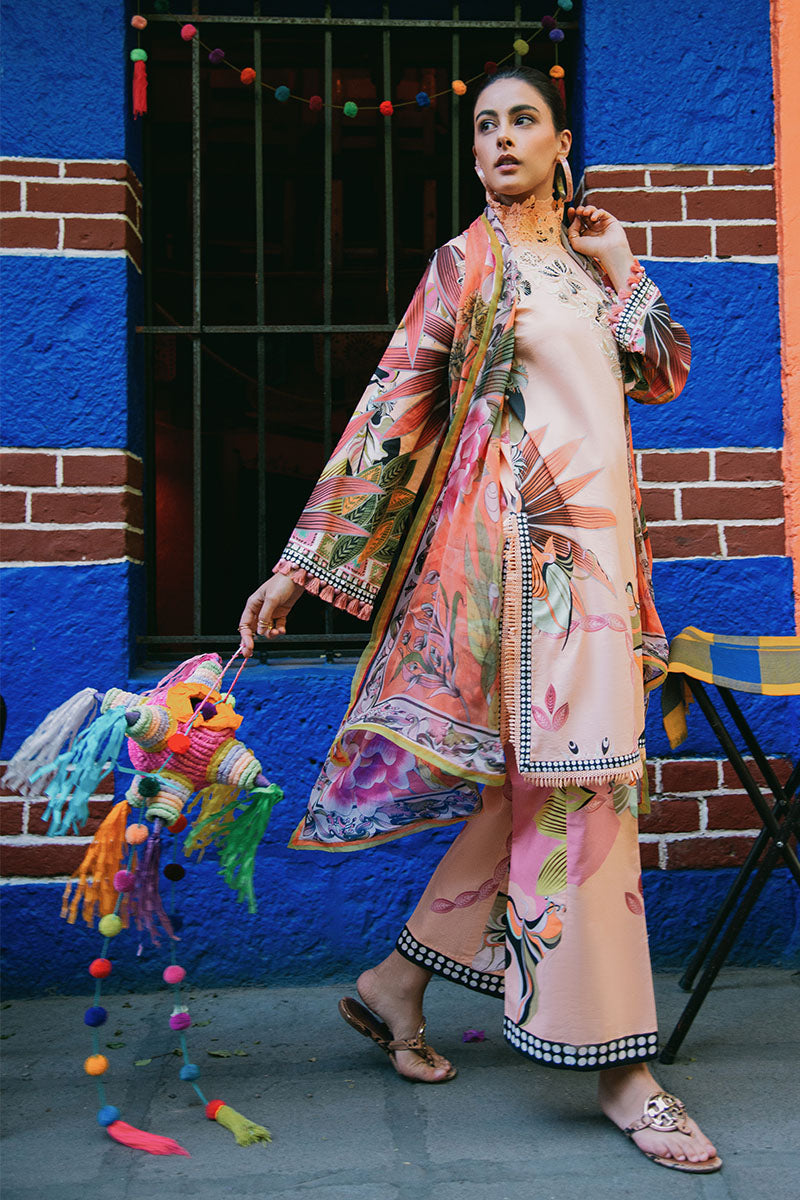 Mushq | La Dolce Hemline Prints 25 | Peach Poppies by Mushq - Designer Dress - Type: Ladies Clothes - Available at Sana Yasir - 100% Original
