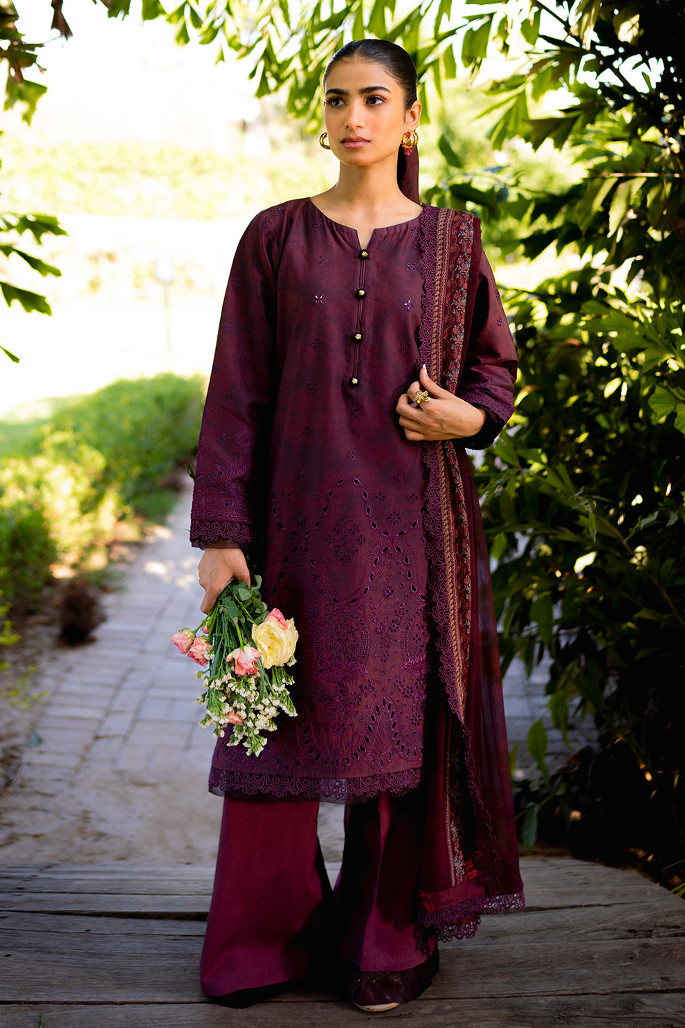 Neeshay | Summer Lines Printkari | CRIMSON by Neeshay - Designer Dress - Type: Luxury - Available at Sana Yasir - 100% Original