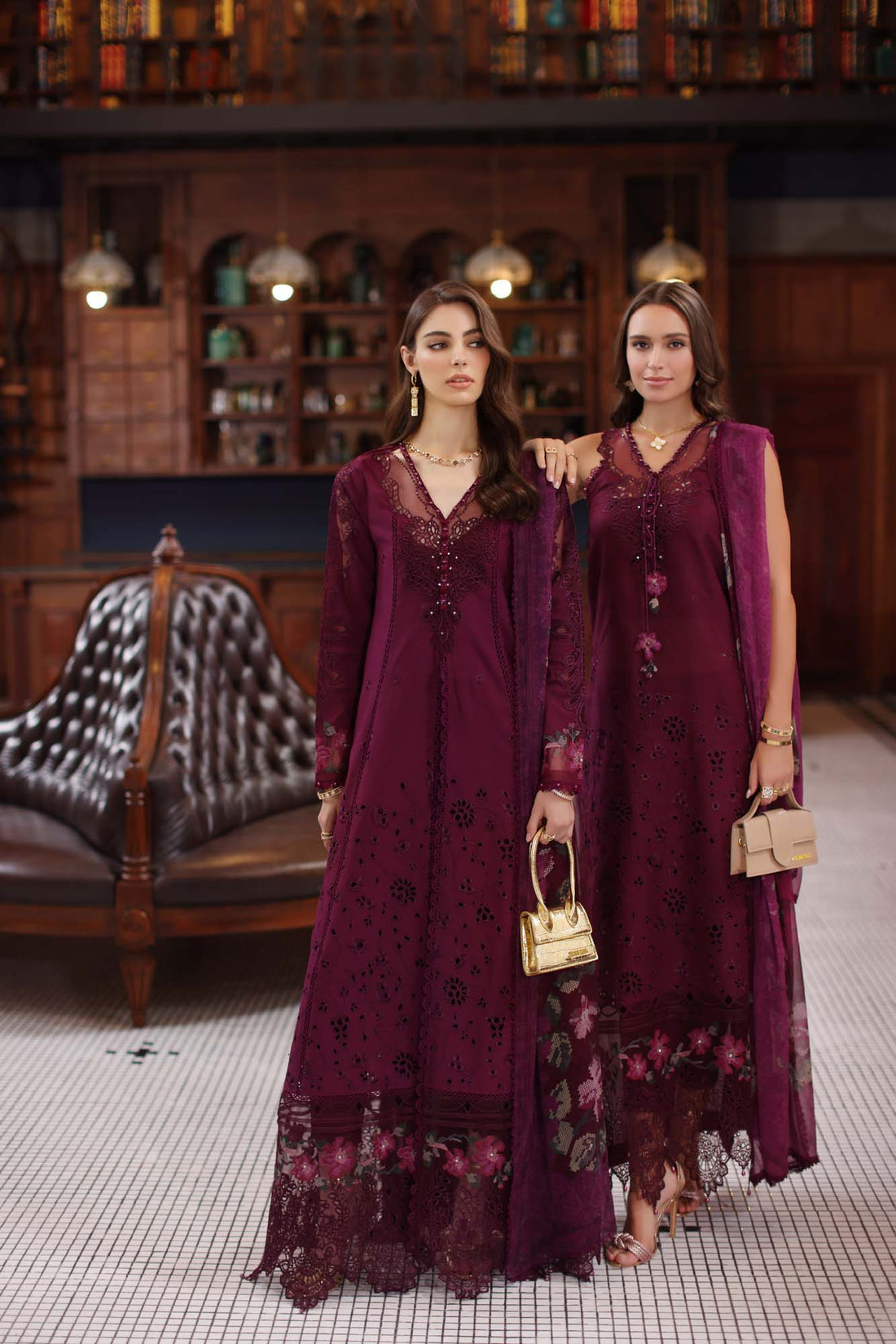 Noor by Saadia Asad | Eid Luxury Schiffli Laserkari 25 | D12- Plum by Noor by Saadia Asad - Designer Dress - Type: Ladies Clothes - Available at Sana Yasir - 100% Original