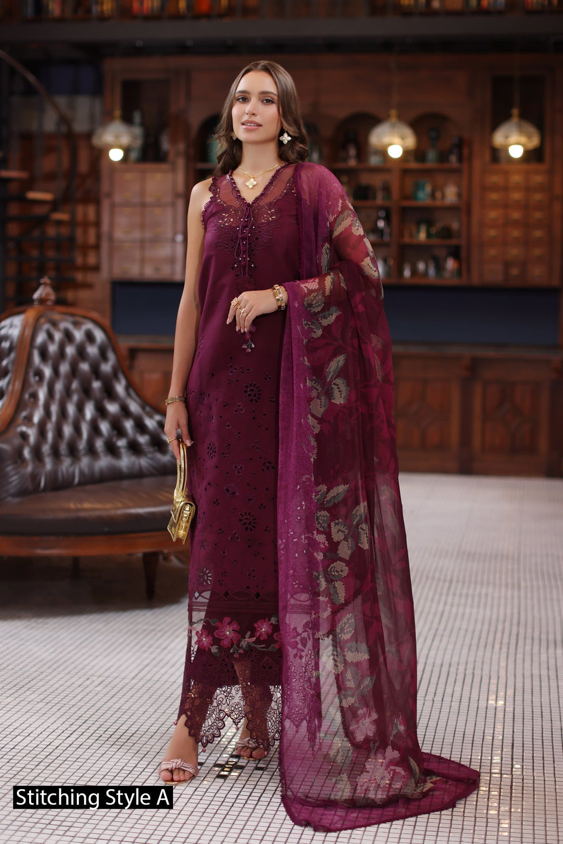 Noor by Saadia Asad | Eid Luxury Schiffli Laserkari 25 | D12- Plum by Noor by Saadia Asad - Designer Dress - Type: Ladies Clothes - Available at Sana Yasir - 100% Original