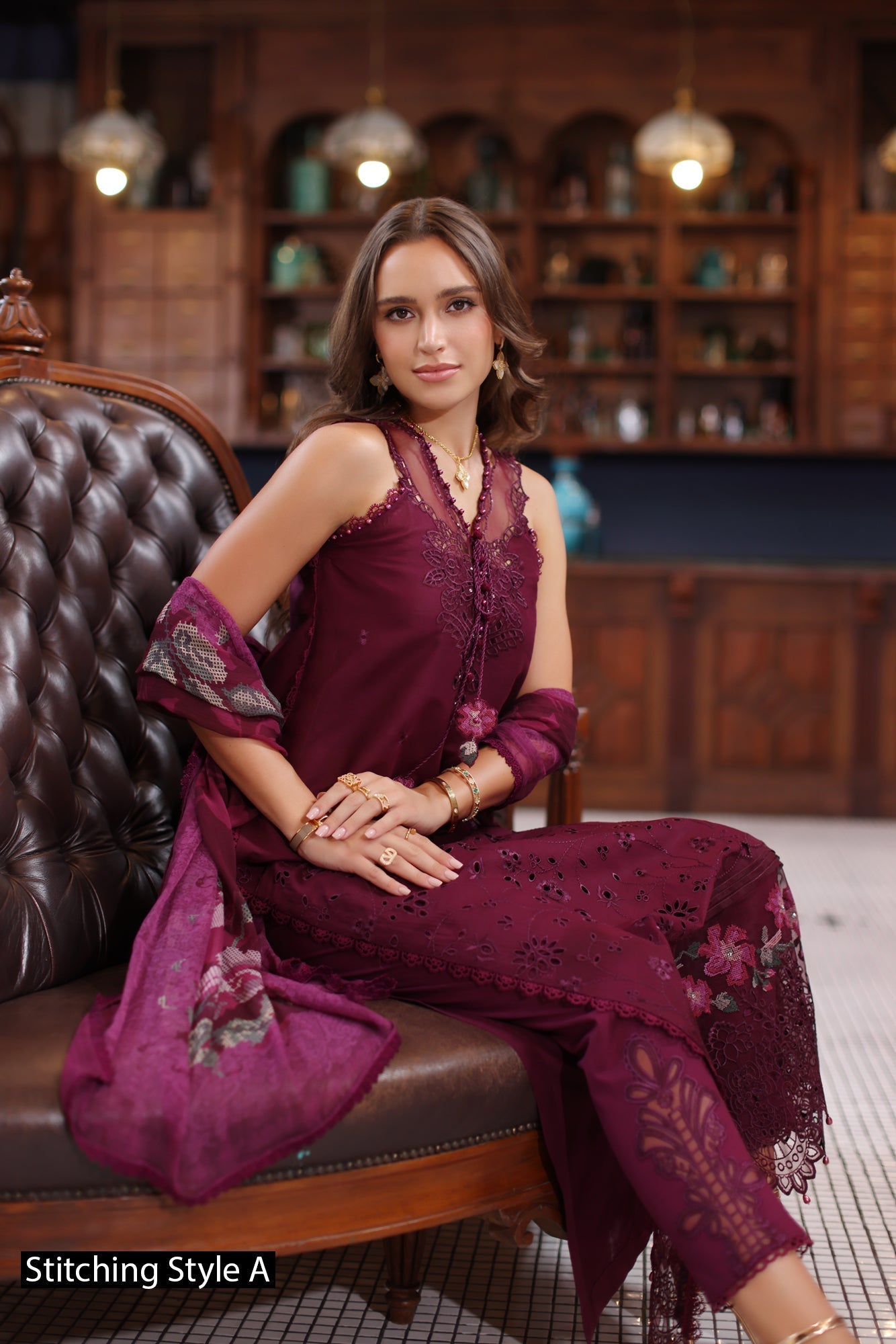 Noor by Saadia Asad | Eid Luxury Schiffli Laserkari 25 | D12- Plum by Noor by Saadia Asad - Designer Dress - Type: Ladies Clothes - Available at Sana Yasir - 100% Original