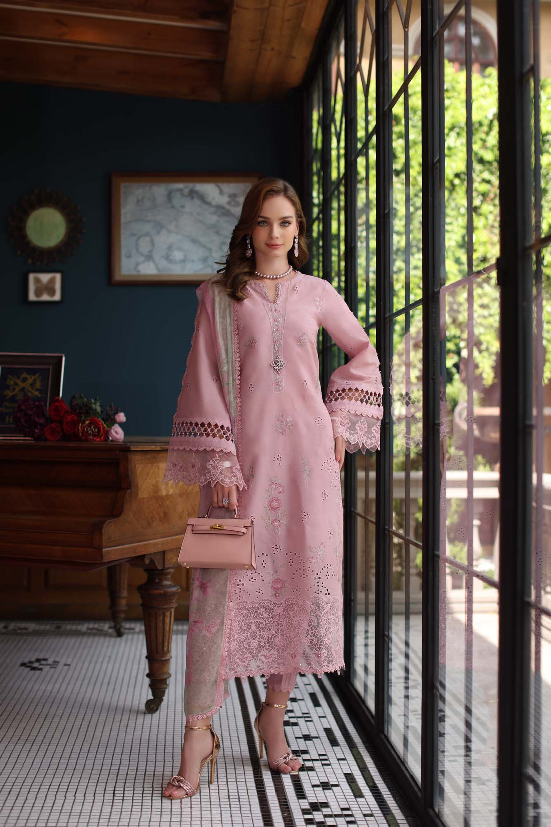 Noor by Saadia Asad | Eid Luxury Schiffli Laserkari 25 | D3- Blush Pink by Noor by Saadia Asad - Designer Dress - Type: Ladies Clothes - Available at Sana Yasir - 100% Original