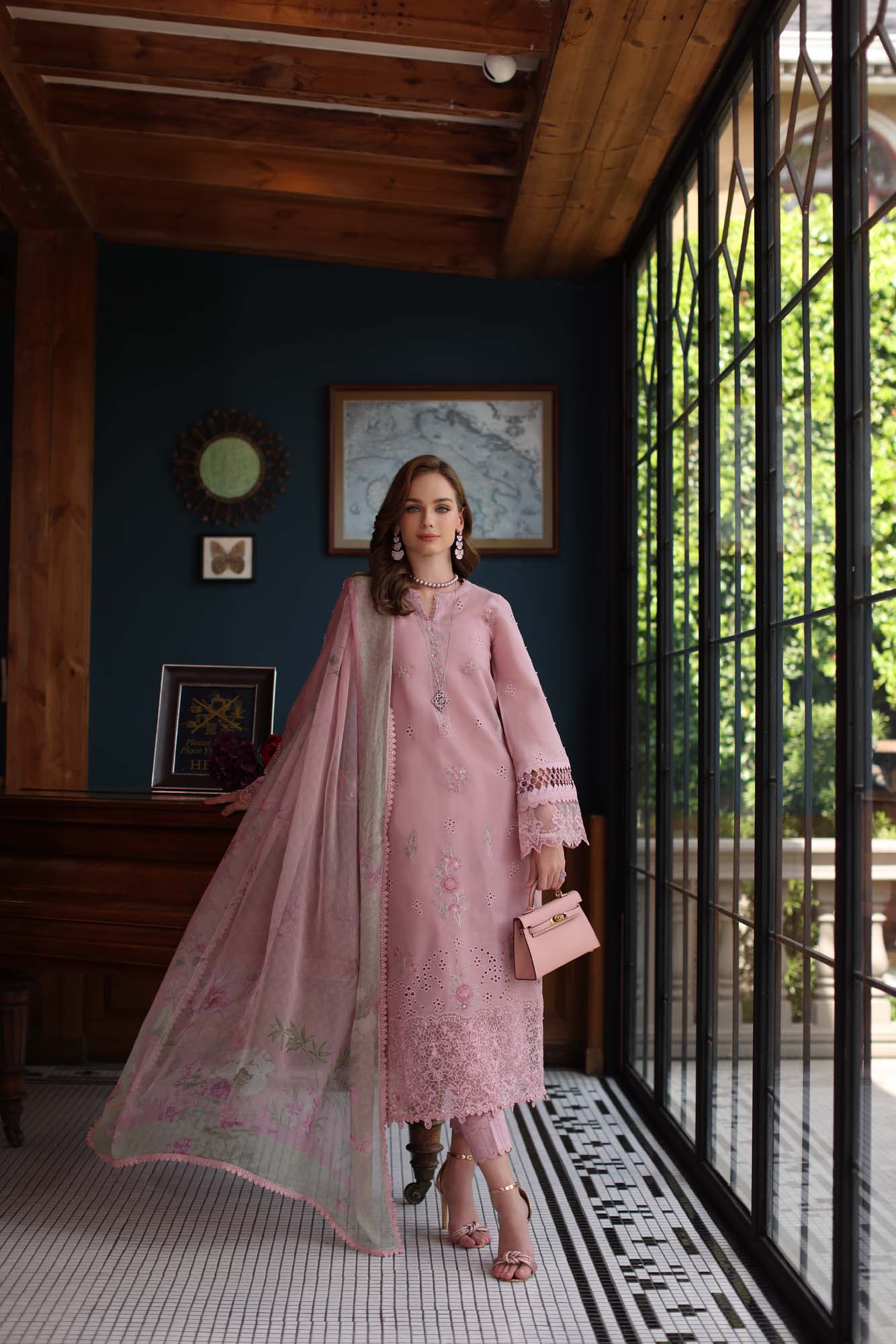 Noor by Saadia Asad | Eid Luxury Schiffli Laserkari 25 | D3- Blush Pink by Noor by Saadia Asad - Designer Dress - Type: Ladies Clothes - Available at Sana Yasir - 100% Original