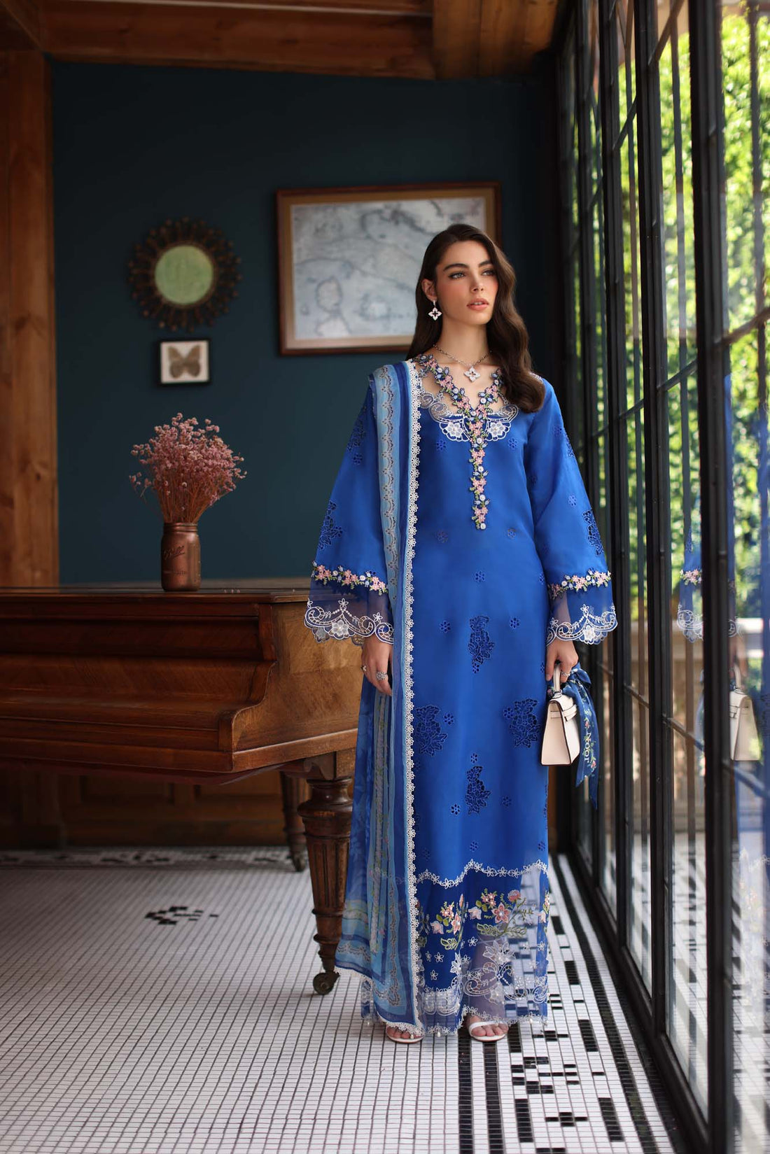 Noor by Saadia Asad | Eid Luxury Schiffli Laserkari 25 | D4- Ink Blue by Noor by Saadia Asad - Designer Dress - Type: Ladies Clothes - Available at Sana Yasir - 100% Original