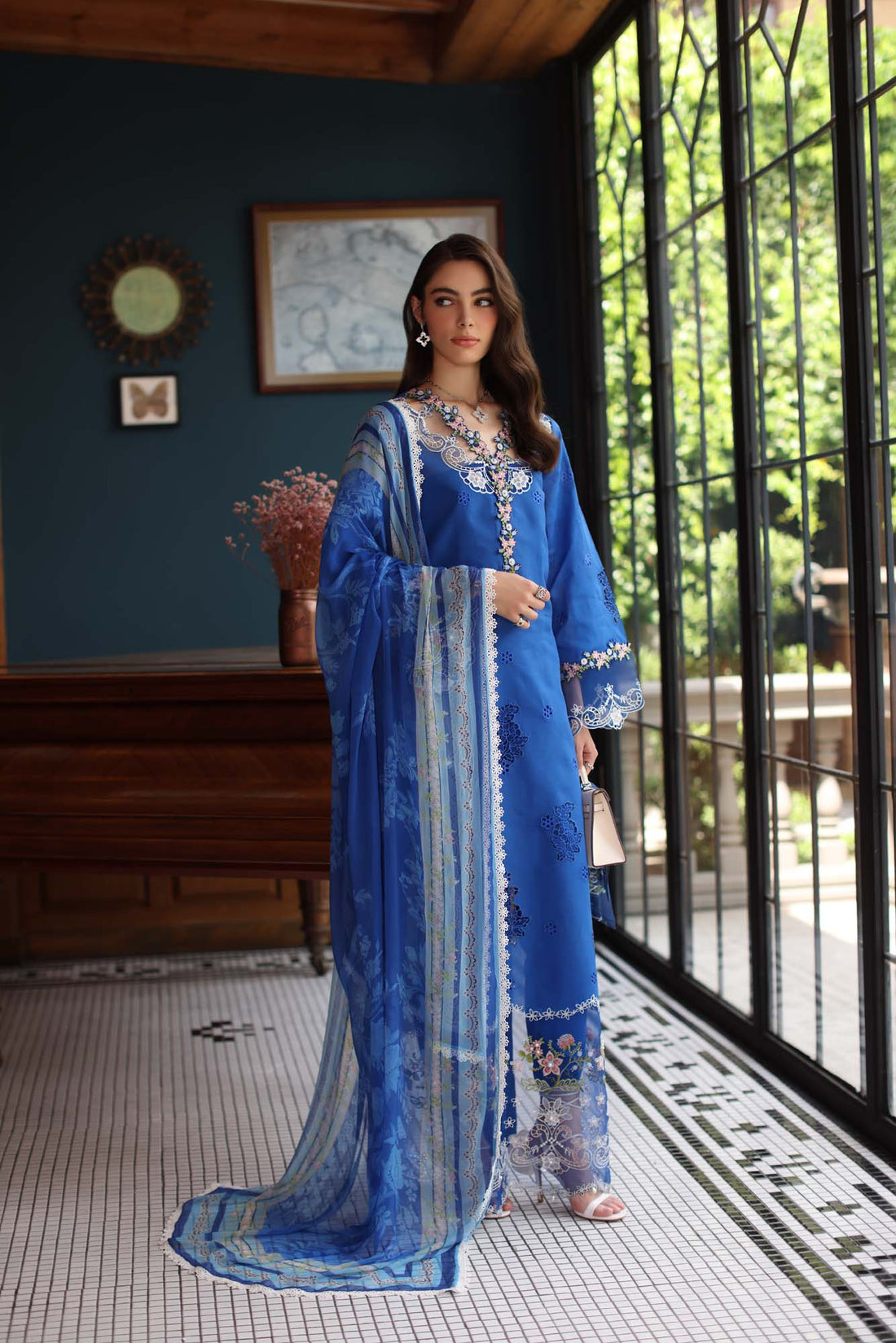 Noor by Saadia Asad | Eid Luxury Schiffli Laserkari 25 | D4- Ink Blue by Noor by Saadia Asad - Designer Dress - Type: Ladies Clothes - Available at Sana Yasir - 100% Original
