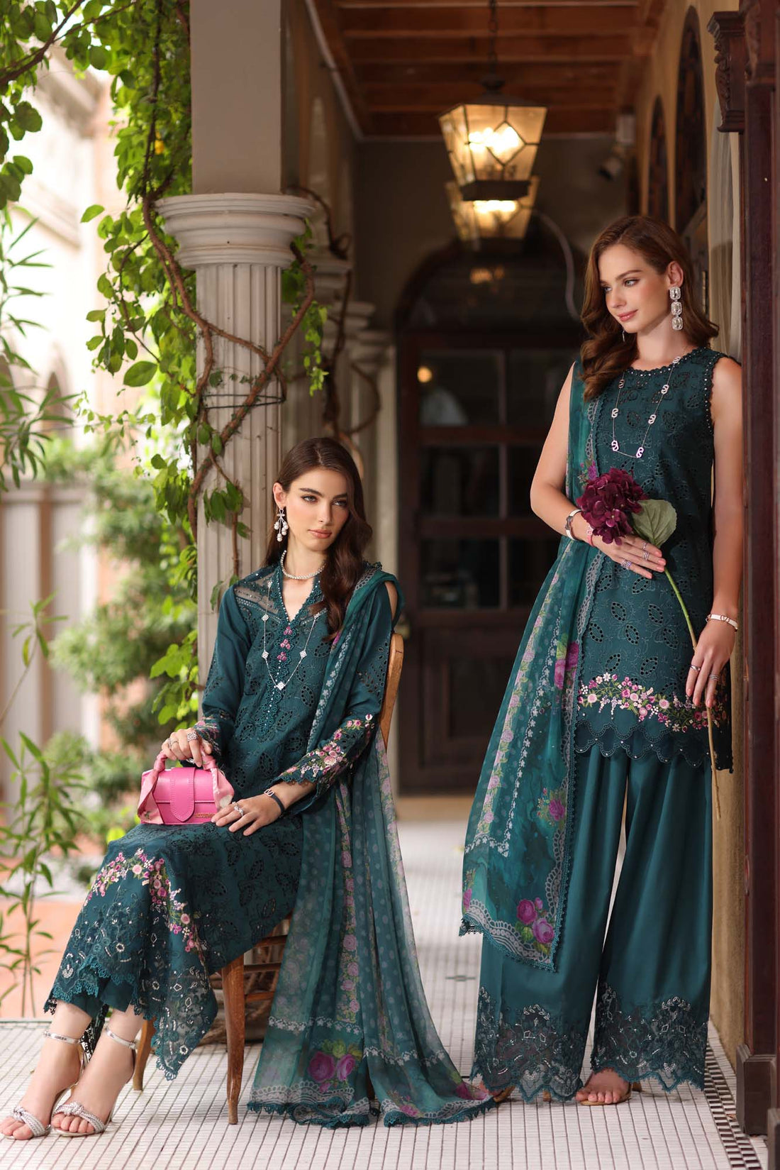 Noor by Saadia Asad | Eid Luxury Schiffli Laserkari 25 | D5- Teal by Noor by Saadia Asad - Designer Dress - Type: Ladies Clothes - Available at Sana Yasir - 100% Original