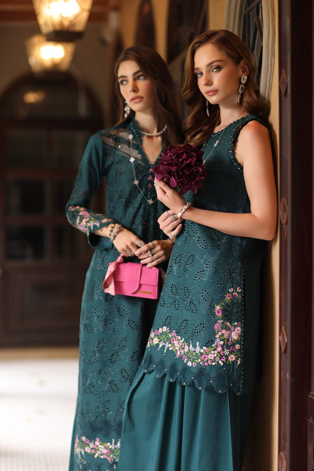 Noor by Saadia Asad | Eid Luxury Schiffli Laserkari 25 | D5- Teal by Noor by Saadia Asad - Designer Dress - Type: Ladies Clothes - Available at Sana Yasir - 100% Original