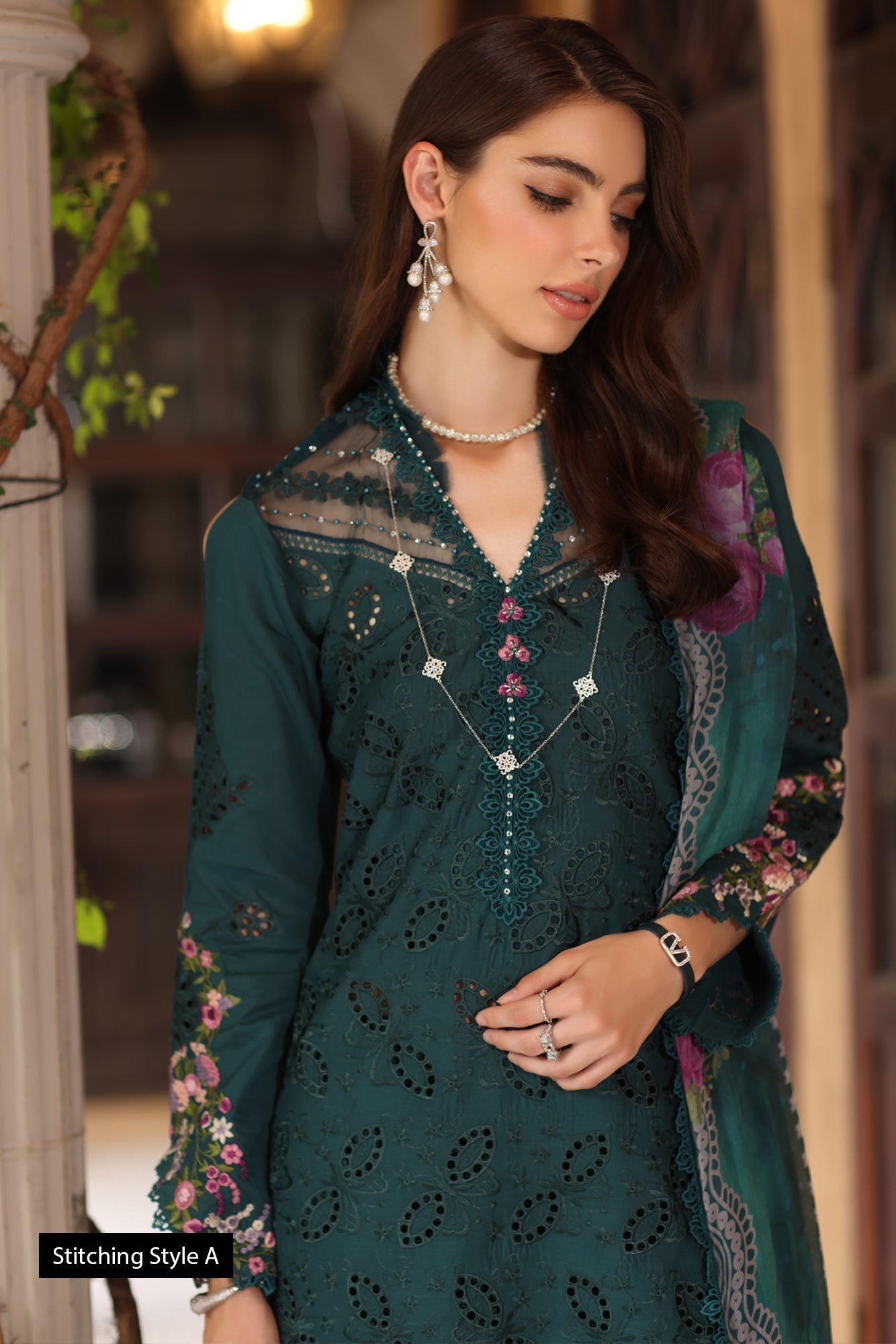 Noor by Saadia Asad | Eid Luxury Schiffli Laserkari 25 | D5- Teal by Noor by Saadia Asad - Designer Dress - Type: Ladies Clothes - Available at Sana Yasir - 100% Original