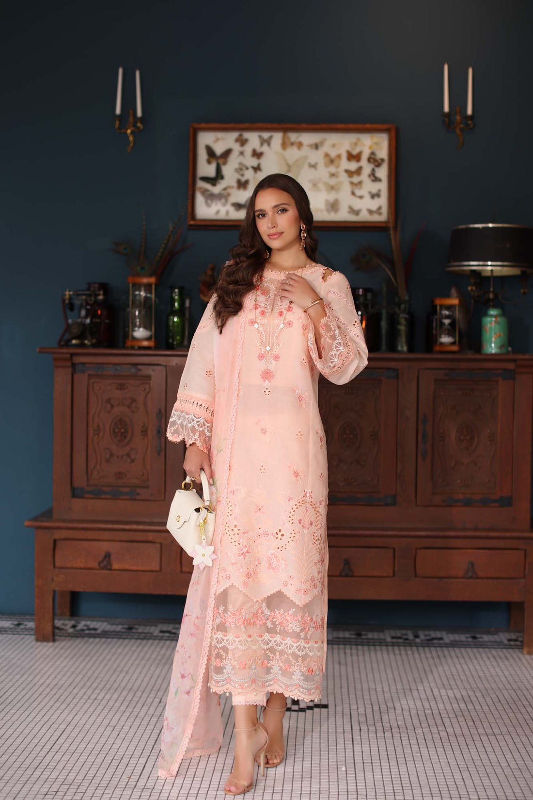 Noor by Saadia Asad | Eid Luxury Schiffli Laserkari 25 | D6- Peach by Noor by Saadia Asad - Designer Dress - Type: Ladies Clothes - Available at Sana Yasir - 100% Original
