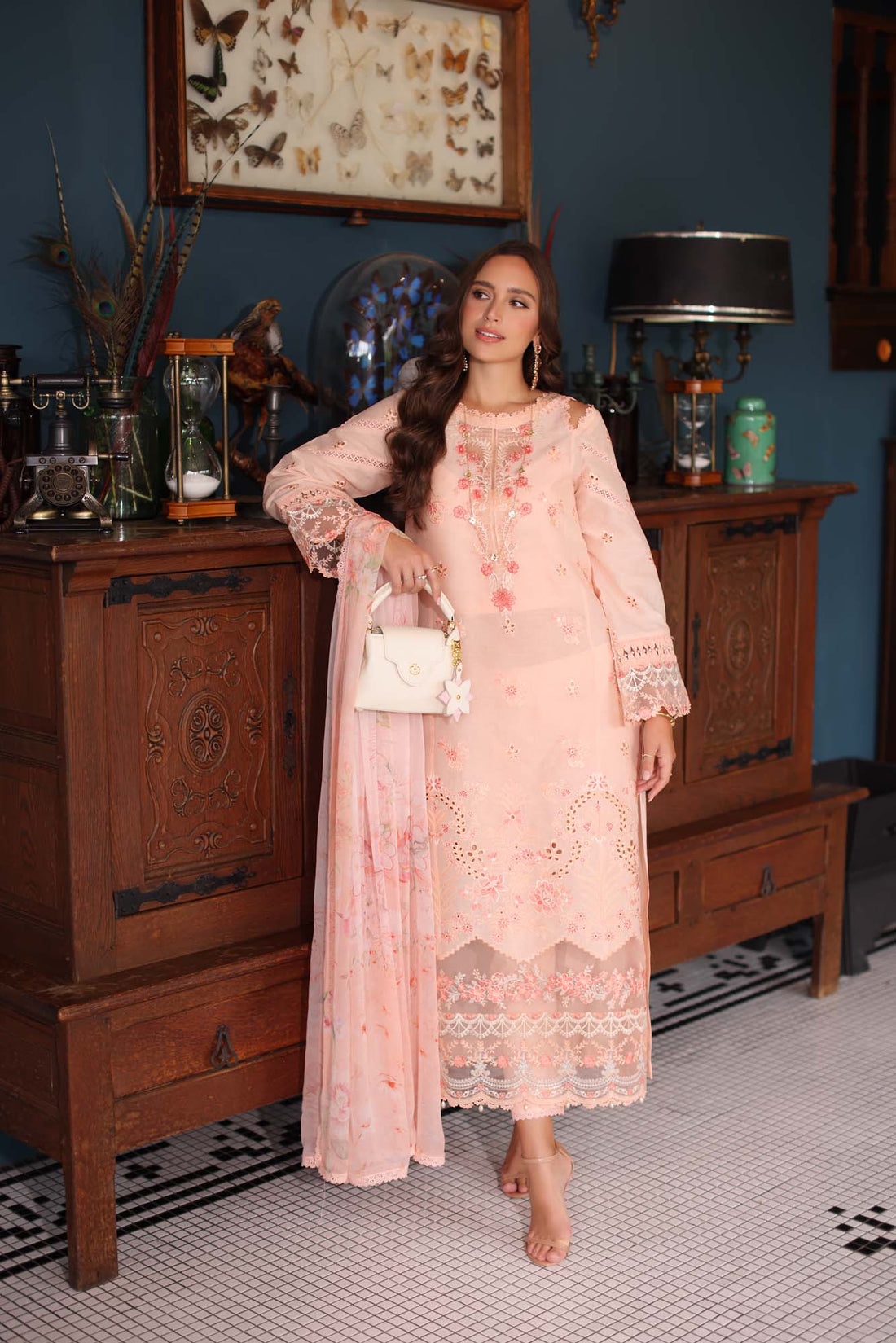 Noor by Saadia Asad | Eid Luxury Schiffli Laserkari 25 | D6- Peach by Noor by Saadia Asad - Designer Dress - Type: Ladies Clothes - Available at Sana Yasir - 100% Original