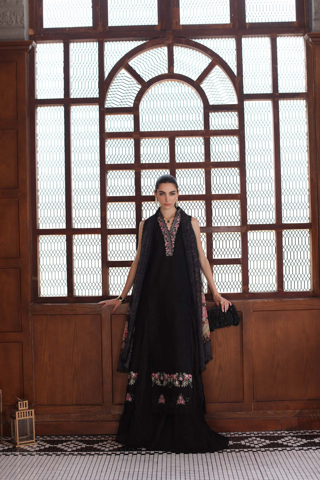 Noor by Saadia Asad | Eid Luxury Schiffli Laserkari 25 | D7- Black by Noor by Saadia Asad - Designer Dress - Type: Ladies Clothes - Available at Sana Yasir - 100% Original