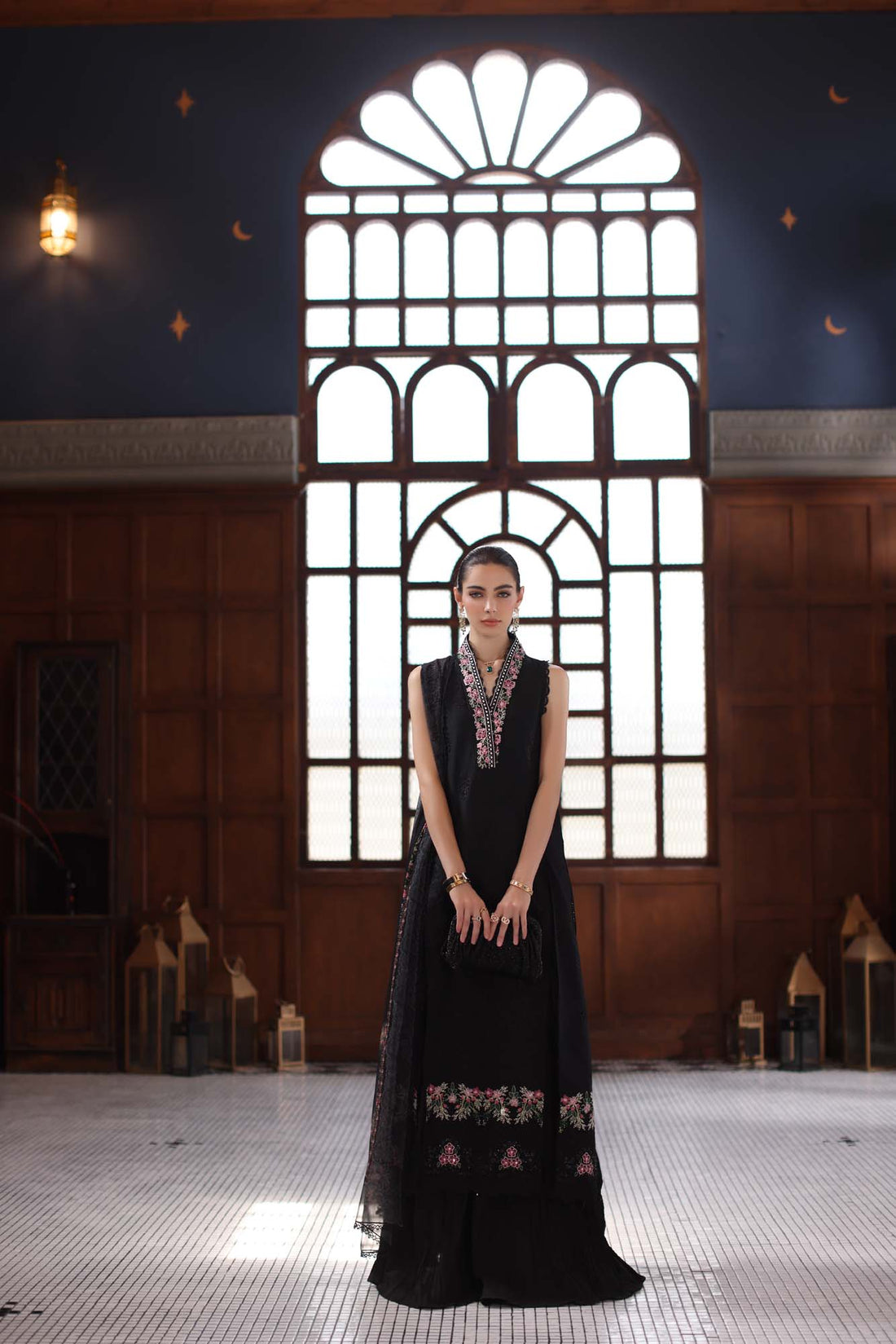 Noor by Saadia Asad | Eid Luxury Schiffli Laserkari 25 | D7- Black by Noor by Saadia Asad - Designer Dress - Type: Ladies Clothes - Available at Sana Yasir - 100% Original