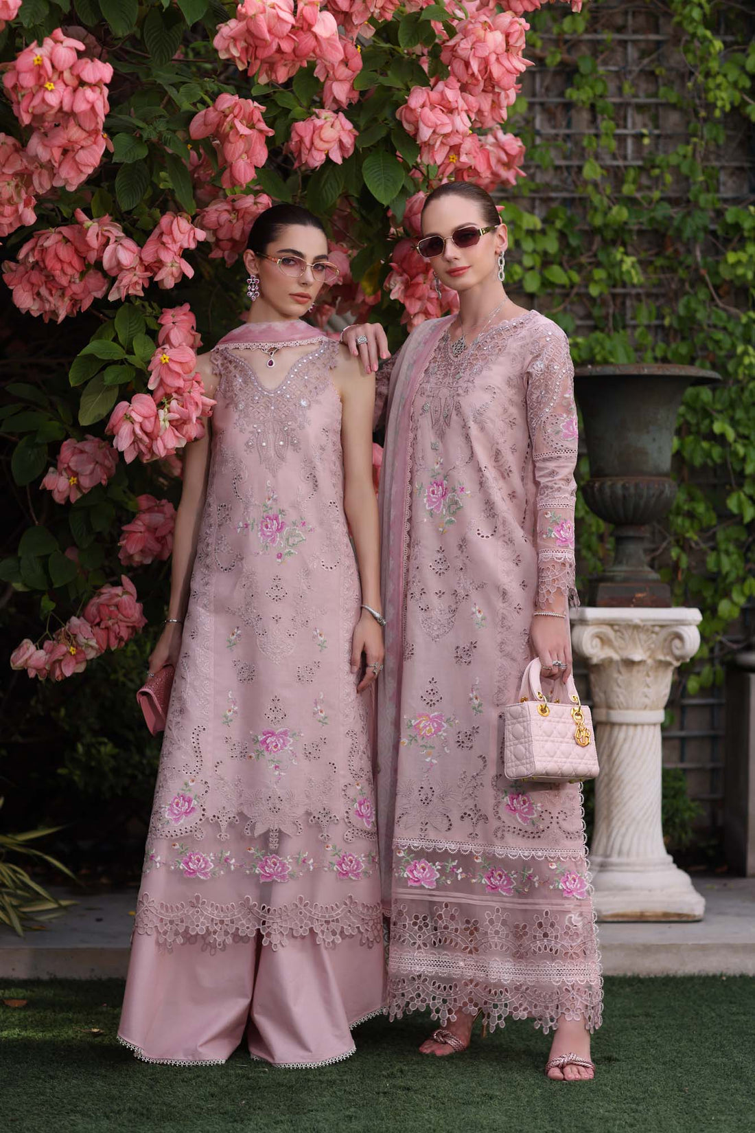 Noor by Saadia Asad | Eid Luxury Schiffli Laserkari 25 | D8- Pink by Noor by Saadia Asad - Designer Dress - Type: Ladies Clothes - Available at Sana Yasir - 100% Original