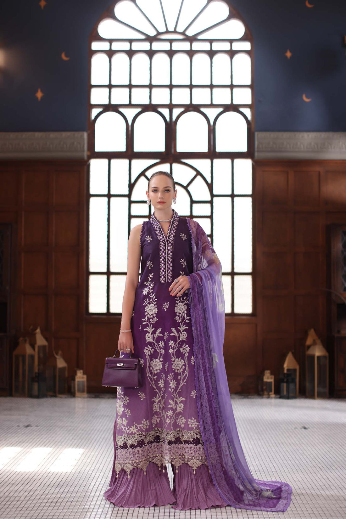 Noor by Saadia Asad | Eid Luxury Schiffli Laserkari 25 | D9- Purple by Noor by Saadia Asad - Designer Dress - Type: Ladies Clothes - Available at Sana Yasir - 100% Original
