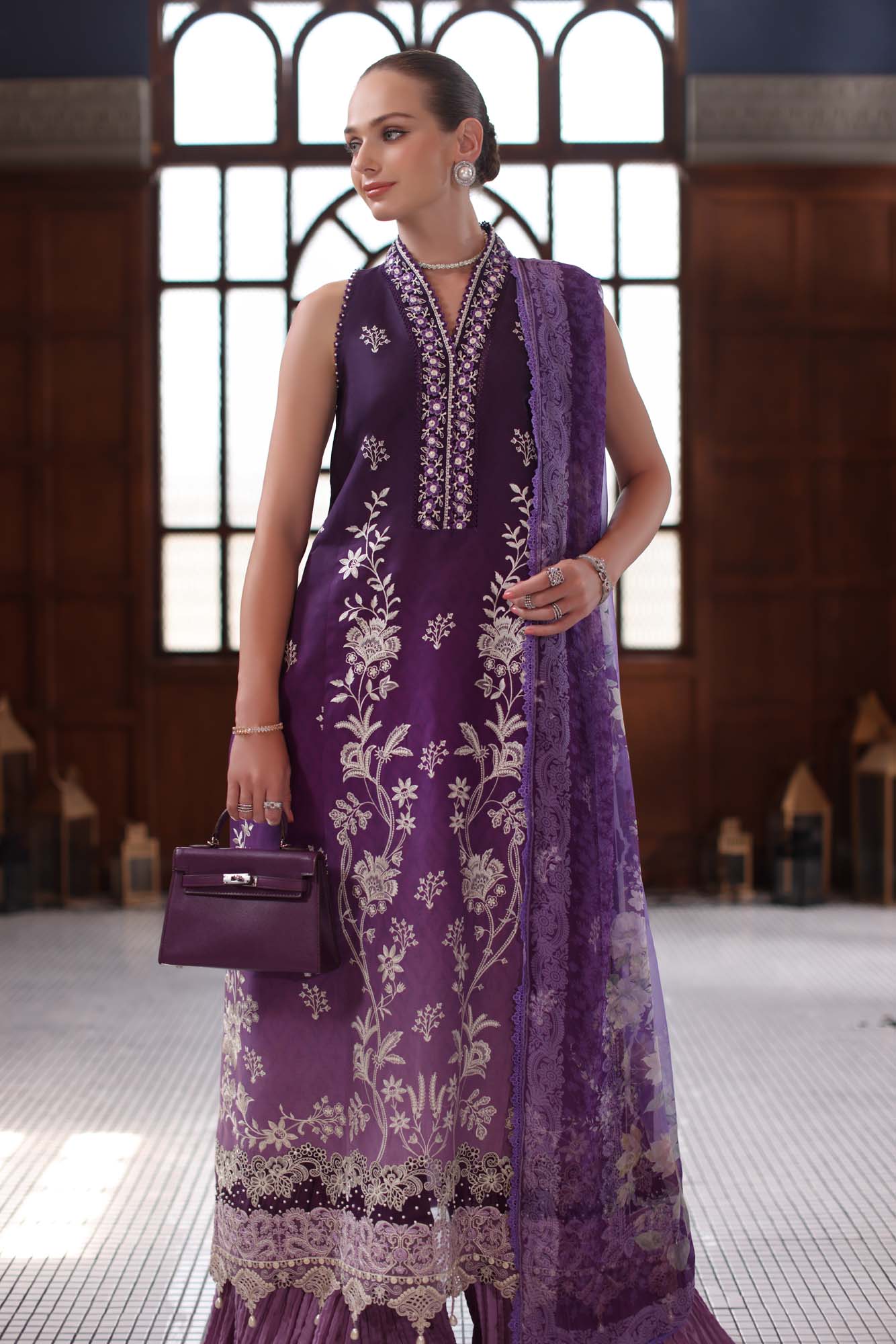 Noor by Saadia Asad | Eid Luxury Schiffli Laserkari 25 | D9- Purple by Noor by Saadia Asad - Designer Dress - Type: Ladies Clothes - Available at Sana Yasir - 100% Original