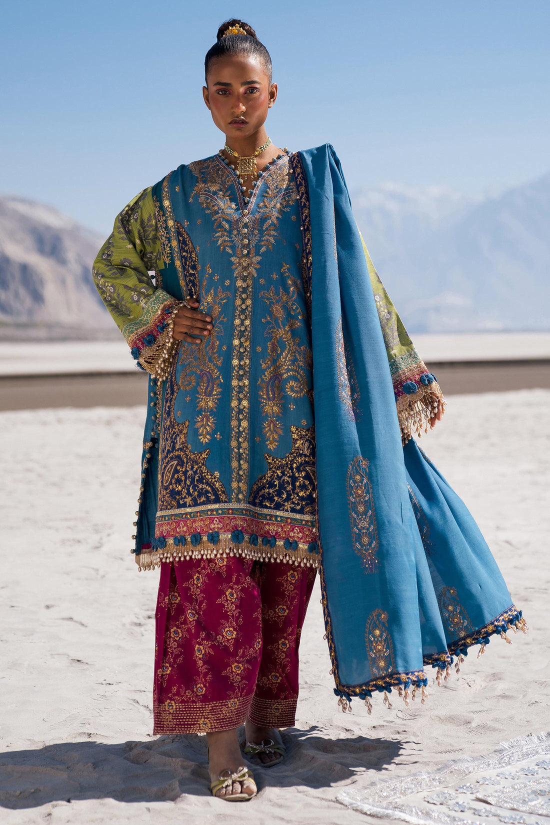 Sana Safinaz | Winter Shawl 24 | S241-002B-3CP by Sana Safinaz - Designer Dress - Type: Ladies Clothes - Available at Sana Yasir - 100% Original