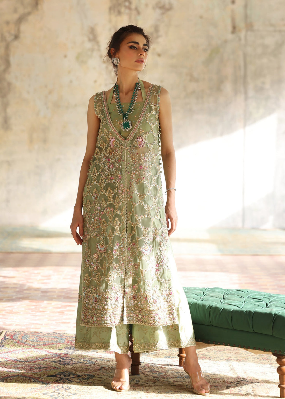 Umsha | Mehfil-e-Rang | Soft Sage by Umsha - Designer Dress - Type: Ladies Clothes - Available at Sana Yasir - 100% Original