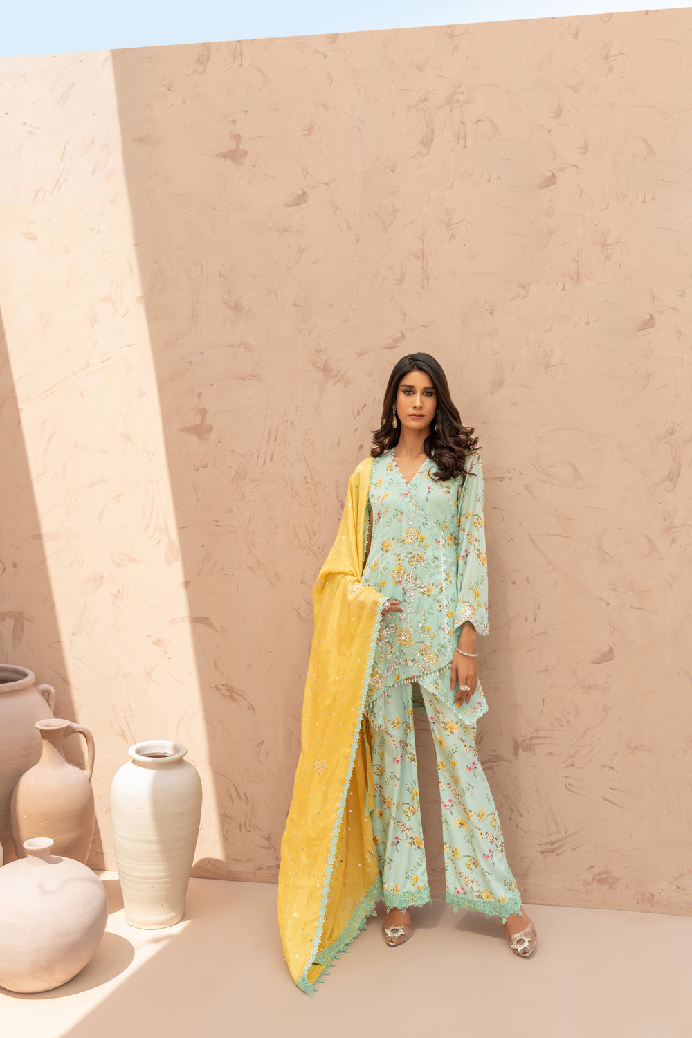 Wahaj M Khan | The Print Story | Ferozi Yellow TPS Peplum by Wahaj M Khan - Designer Dress - Type: Ladies Clothes - Available at Sana Yasir - 100% Original