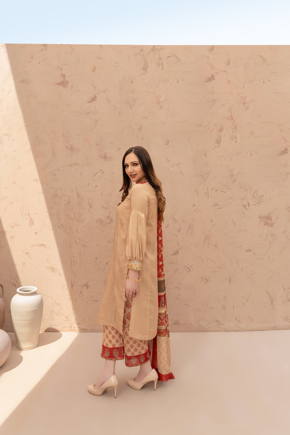 Wahaj M Khan | The Print Story | Ivory Maroon TPS by Wahaj M Khan - Designer Dress - Type: Ladies Clothes - Available at Sana Yasir - 100% Original