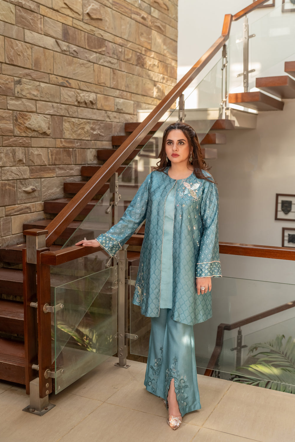 Wahaj M Khan | The Print Story | Periwinkle Sheesha Jacket by Wahaj M Khan - Designer Dress - Type: Ladies Clothes - Available at Sana Yasir - 100% Original