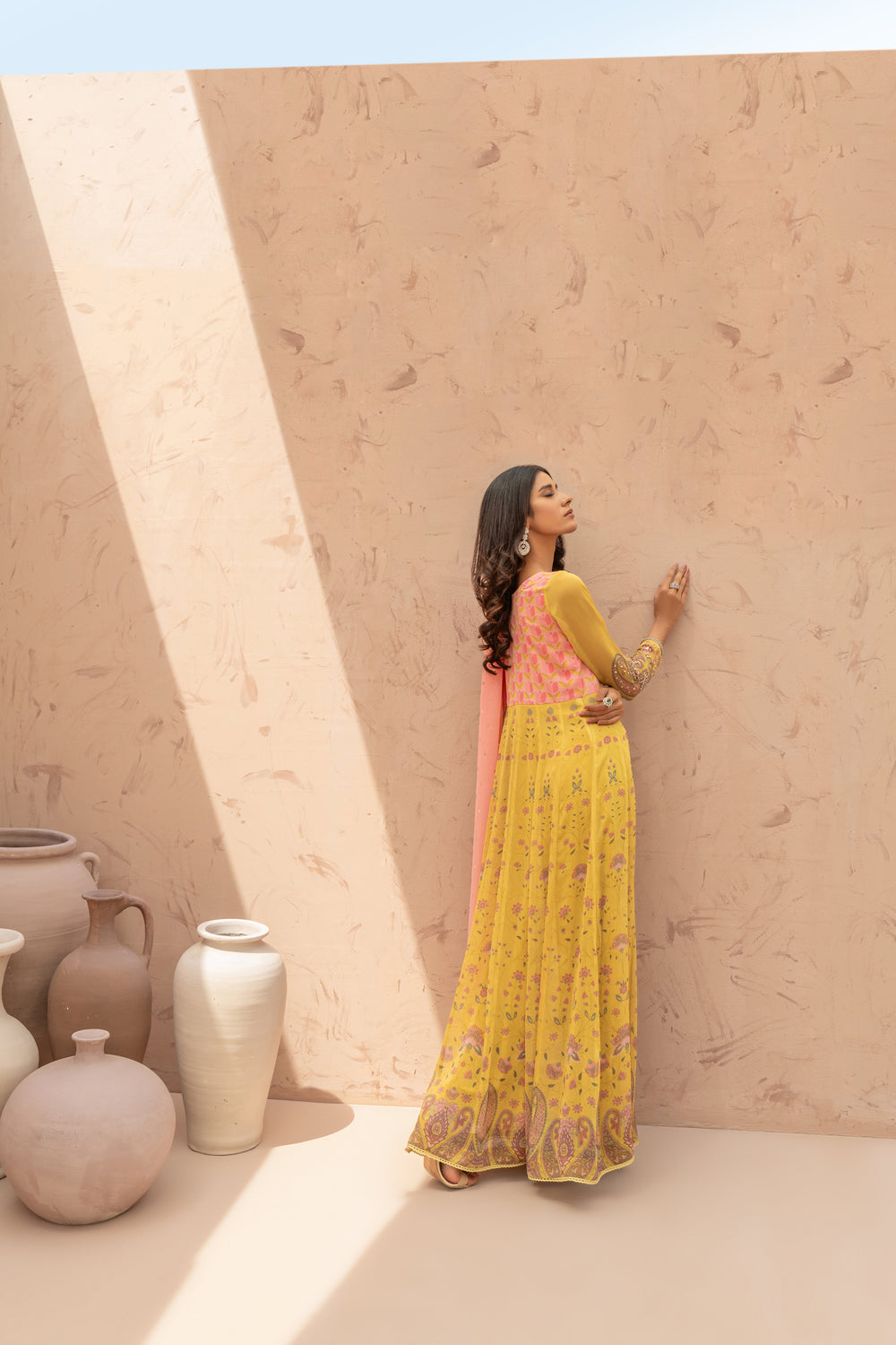 Wahaj M Khan | The Print Story | Yellow Printed TPS Anarkali by Wahaj M Khan - Designer Dress - Type: Ladies Clothes - Available at Sana Yasir - 100% Original