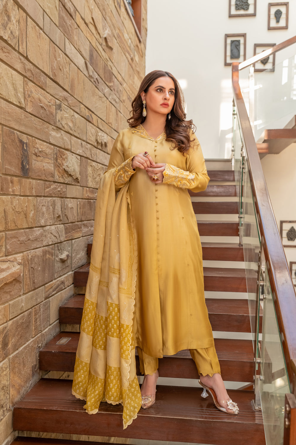 Wahaj M Khan | The Print Story | Yellow Shaded Sheesha Outfit by Wahaj M Khan - Designer Dress - Type: Ladies Clothes - Available at Sana Yasir - 100% Original