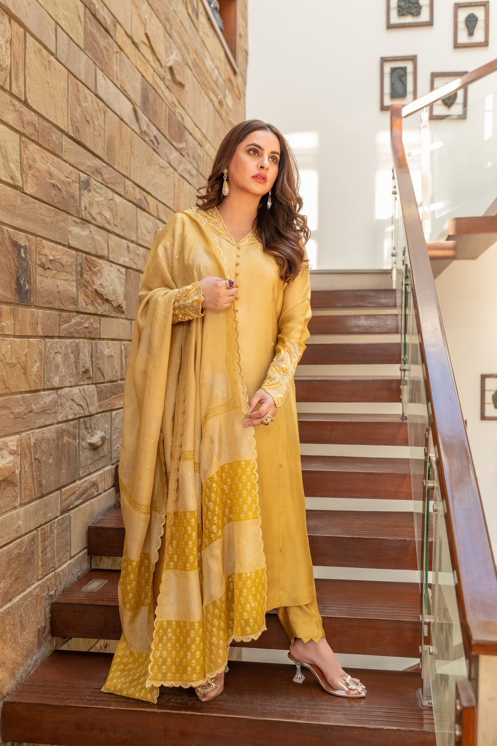 Wahaj M Khan | The Print Story | Yellow Shaded Sheesha Outfit by Wahaj M Khan - Designer Dress - Type: Ladies Clothes - Available at Sana Yasir - 100% Original