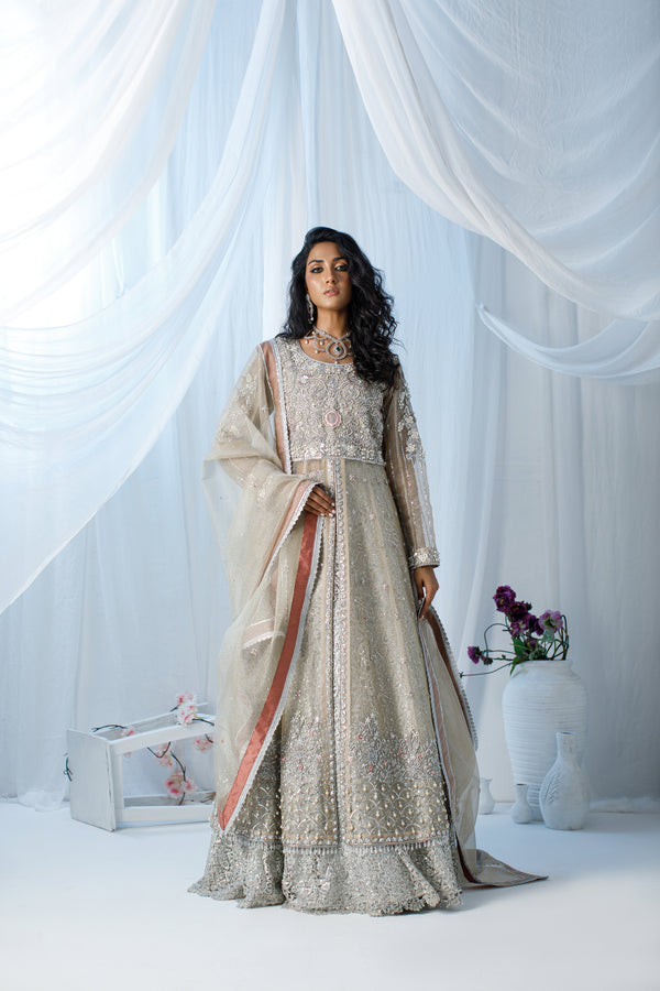 Wahaj M Khan | Zohra Drop 2 Formals | Silver Tissue Net Zohra Outfit by Wahaj M.Khan - Designer Dress - Type: Ladies Clothes - Available at Sana Yasir - 100% Original