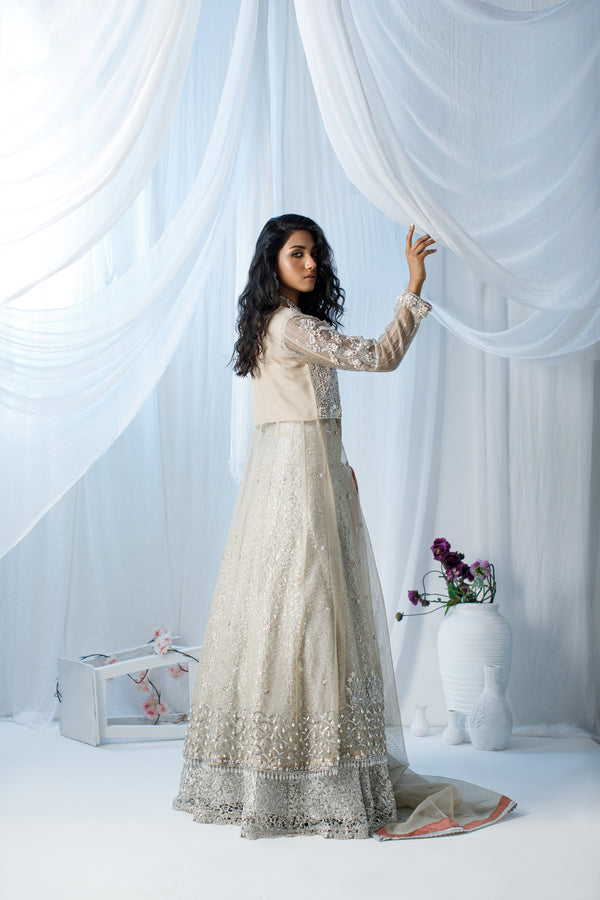 Wahaj M Khan | Zohra Drop 2 Formals | Silver Tissue Net Zohra Outfit by Wahaj M.Khan - Designer Dress - Type: Ladies Clothes - Available at Sana Yasir - 100% Original