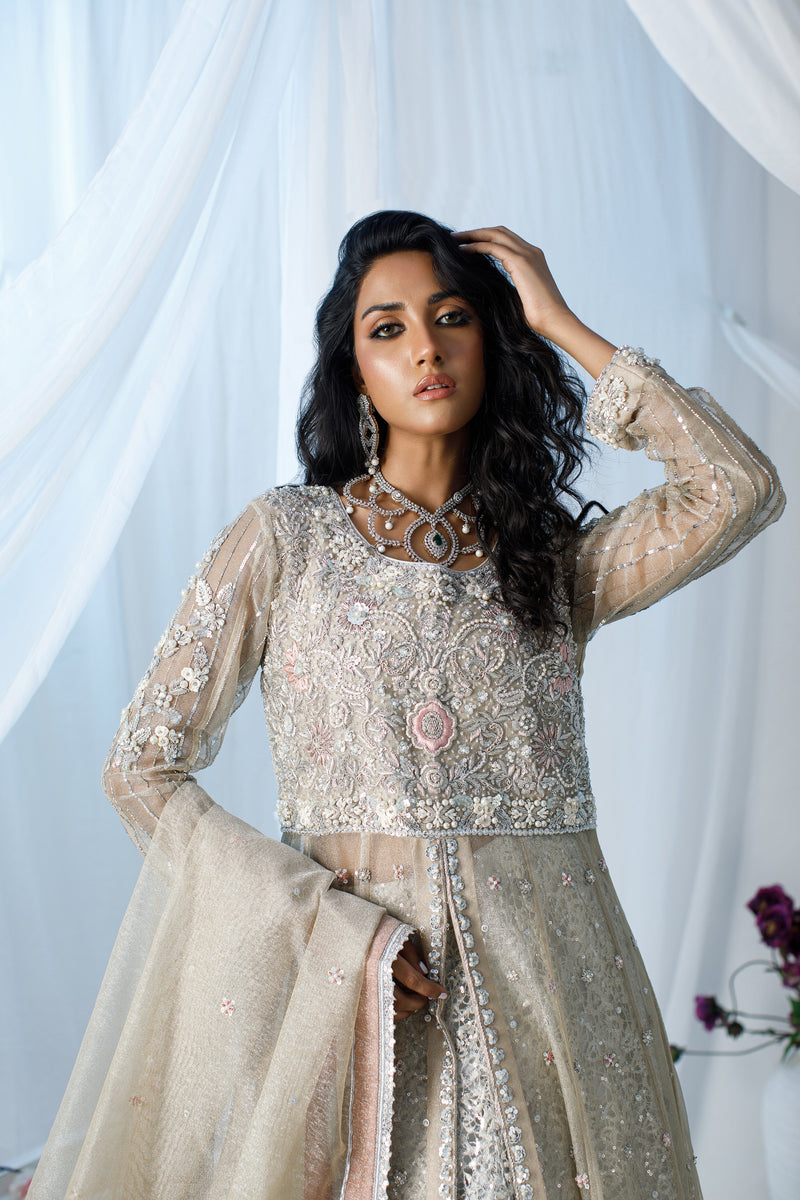 Wahaj M Khan | Zohra Drop 2 Formals | Silver Tissue Net Zohra Outfit by Wahaj M.Khan - Designer Dress - Type: Ladies Clothes - Available at Sana Yasir - 100% Original