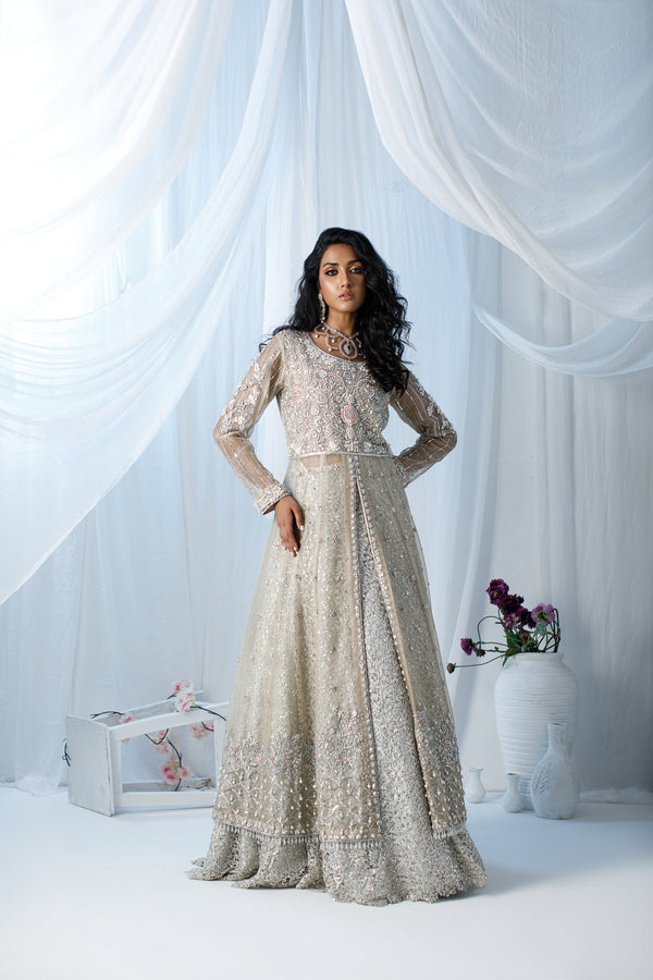 Wahaj M Khan | Zohra Drop 2 Formals | Silver Tissue Net Zohra Outfit by Wahaj M.Khan - Designer Dress - Type: Ladies Clothes - Available at Sana Yasir - 100% Original