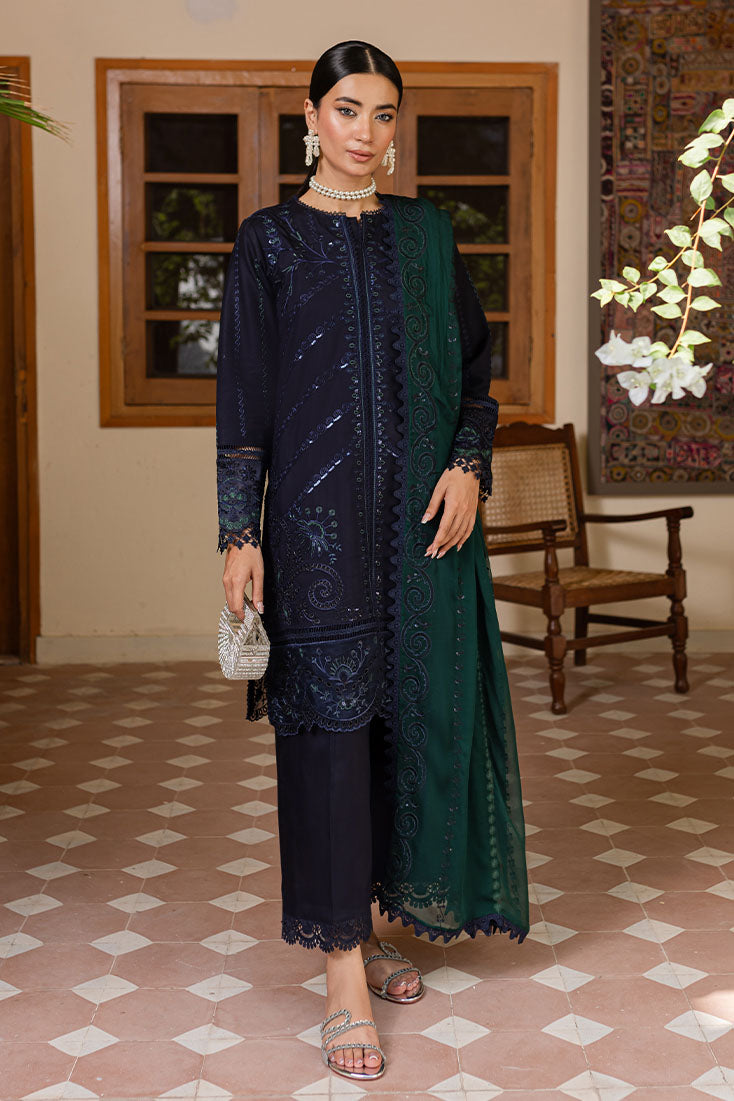Marjjan | Aangan Embroidered Viscose | PEV-23 A (NAVY BLUE) by Marjjan - Designer Dress - Type: Ladies Clothes - Available at Sana Yasir - 100% Original