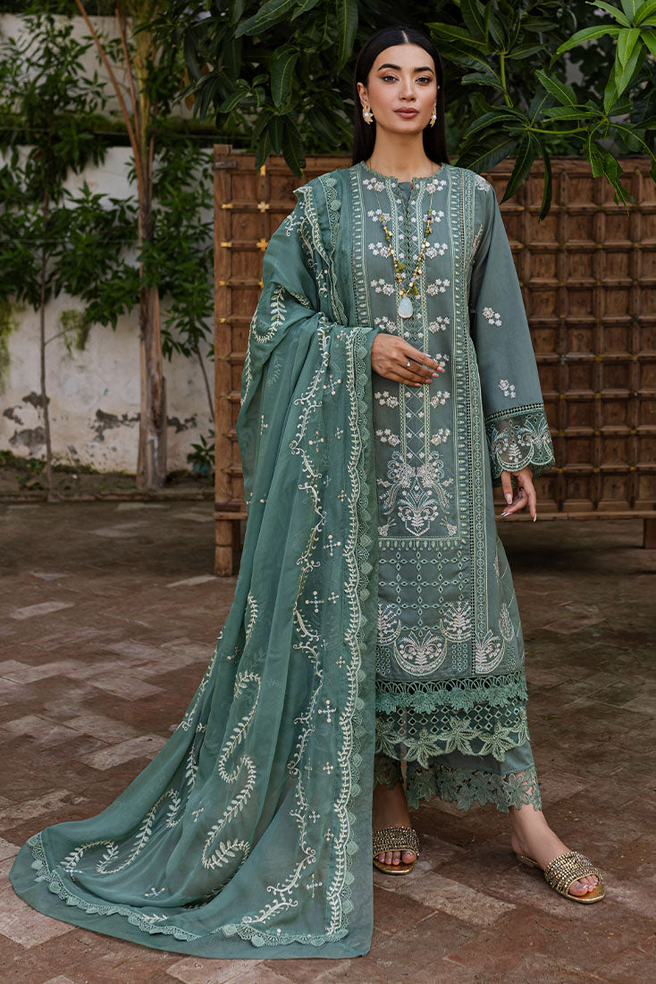 Marjjan | Aangan Embroidered Viscose | PEV-24 A (OLIVE GREEN) by Marjjan - Designer Dress - Type: Ladies Clothes - Available at Sana Yasir - 100% Original